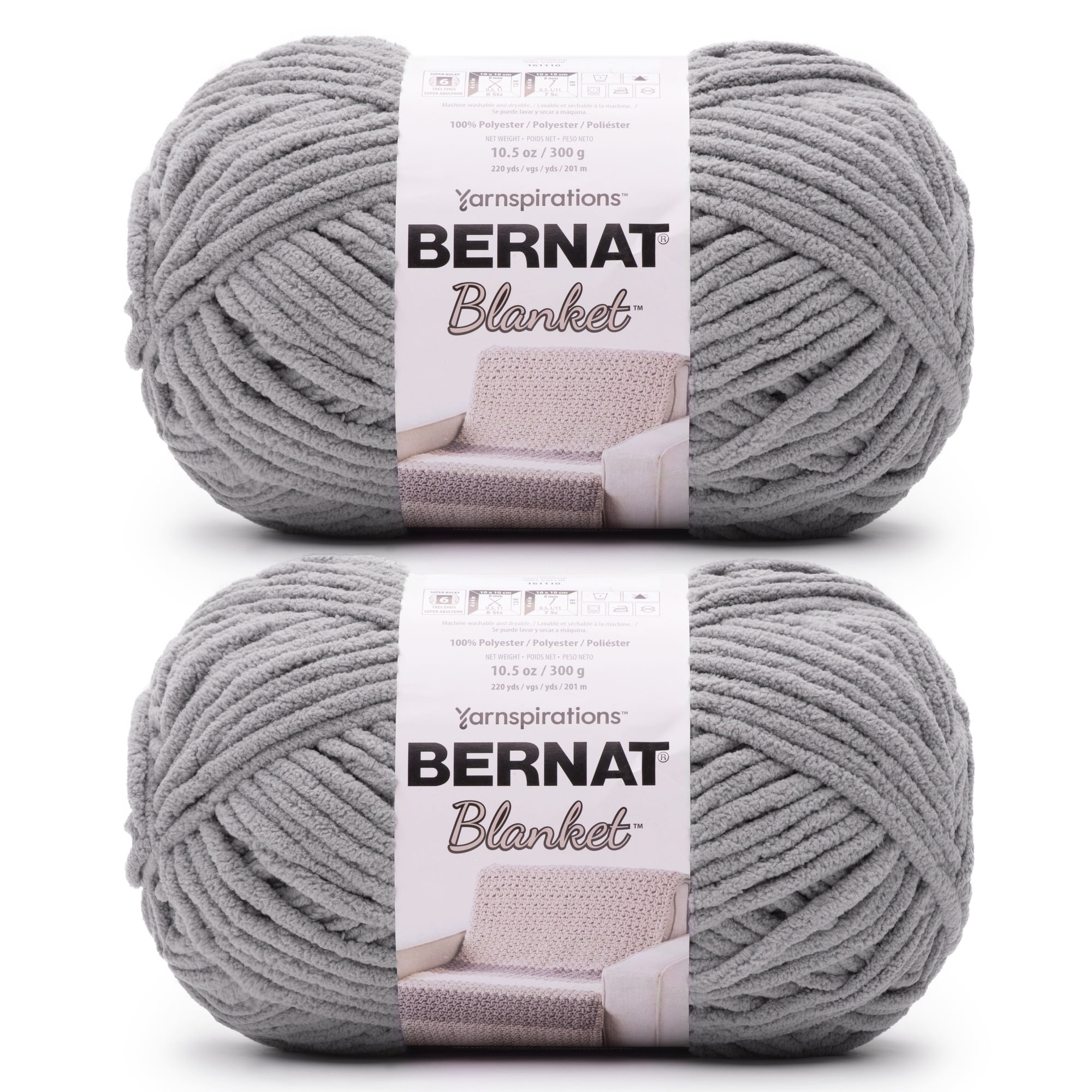 Bernat® Blanket™ #6 Super Bulky Polyester Yarn, Vapor Gray 10.5oz/300g 220 Yards (2Pk)