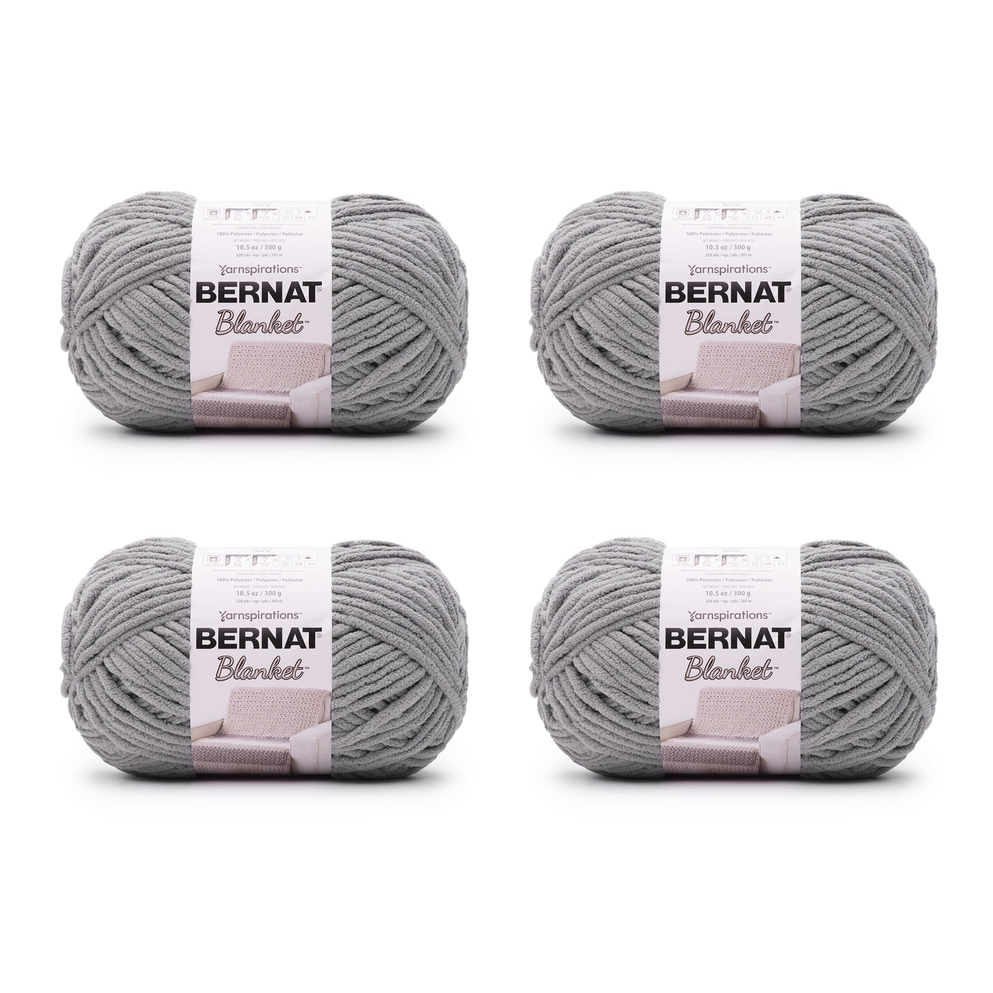 Bernat Blanket #6 Super Bulky Polyester Yarn, Vapor Gray 10.5oz/300g, 220 Yards (4 Pack), Size: Four-Pack