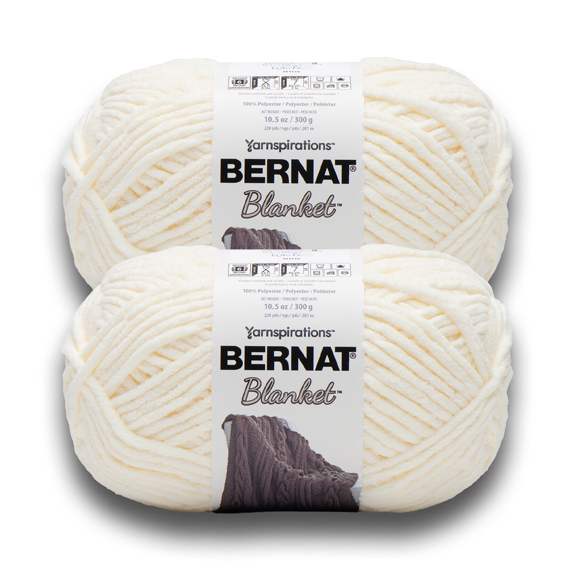 Bernat Blanket Yarn, Vintage White, 10.5oz(300g), Polyester, 2 Pack