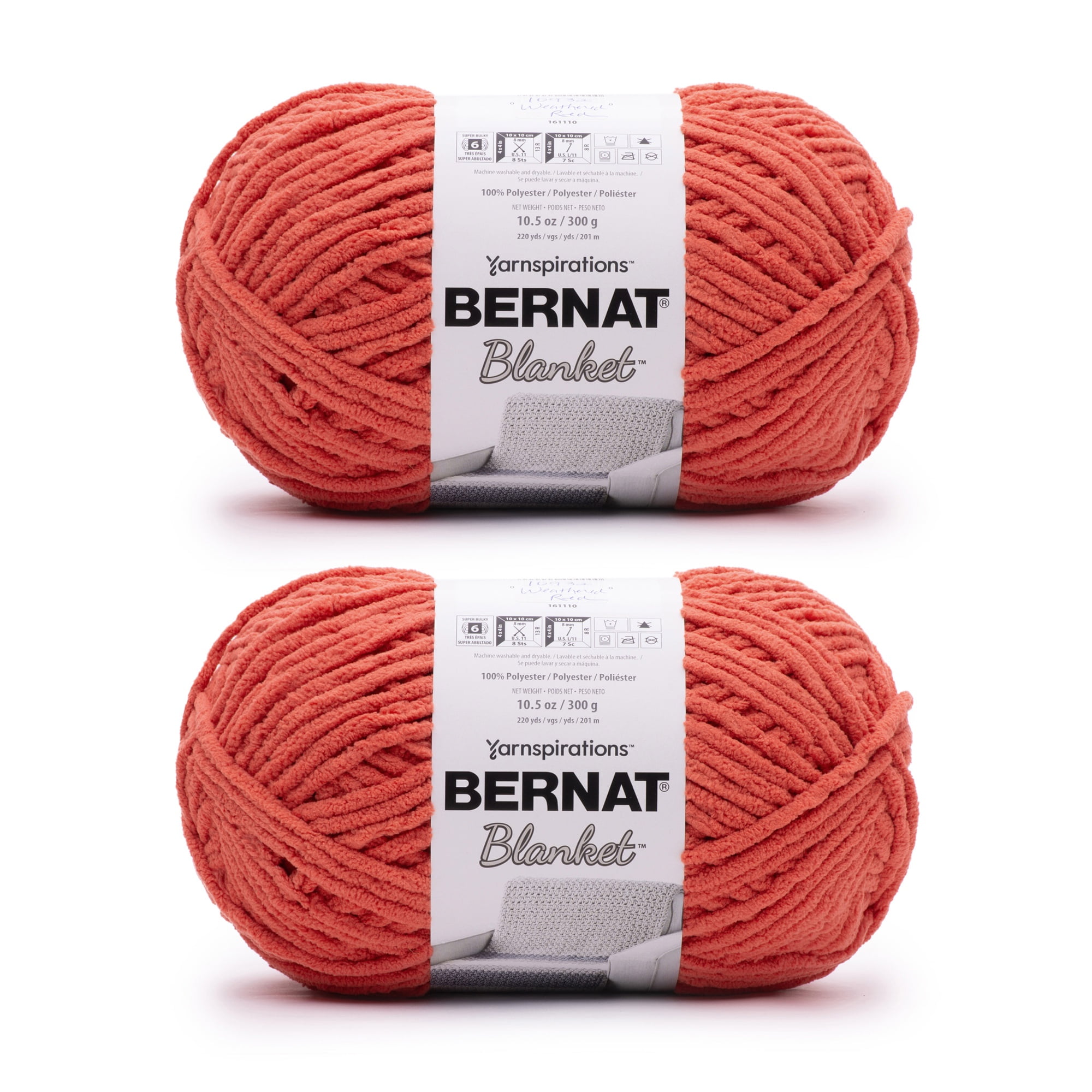 Bernat® Blanket™ #6 Super Bulky Polyester Yarn, Weathered Red 10.5oz/300g 220 Yards (2Pk)