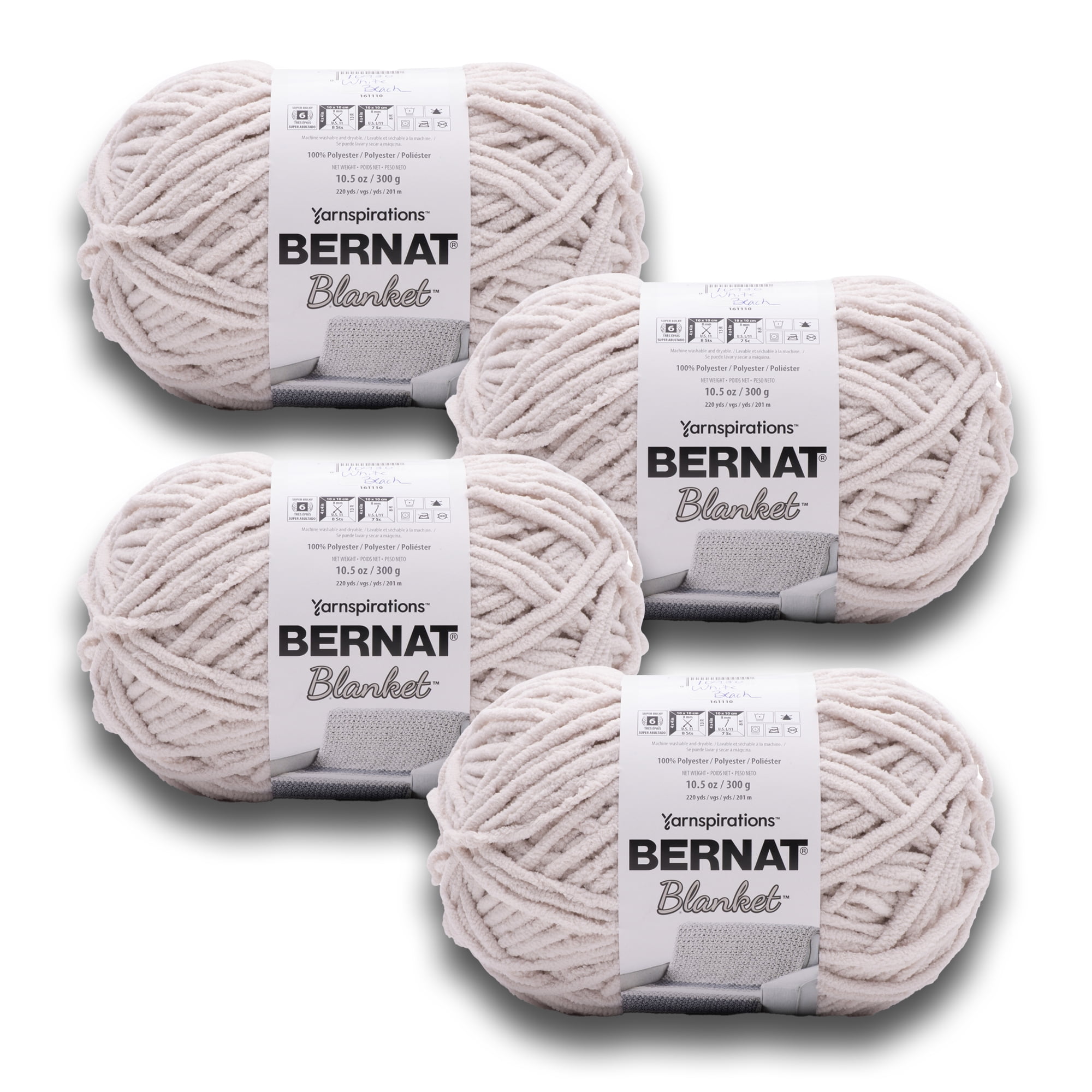 Bernat Blanket #6 Super Bulky Polyester Yarn, White Beach 10.5oz/300g, 220 Yards (4 Pack)