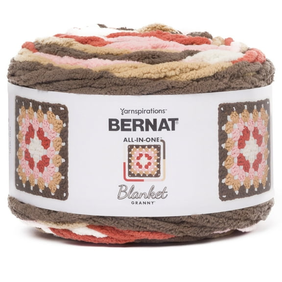 Bernat Blanket All In One Blanket Granny Square Yarn-Choco Berry