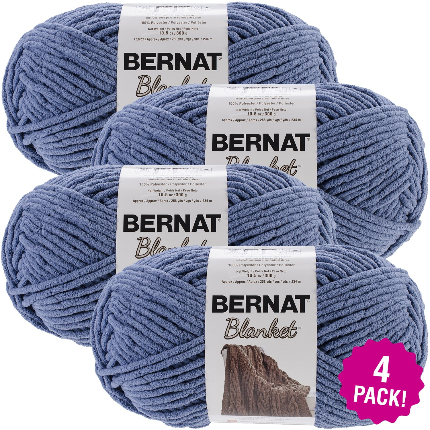 Bernat Blanket Big Ball Yarn - Country Blue, Multipack of 4