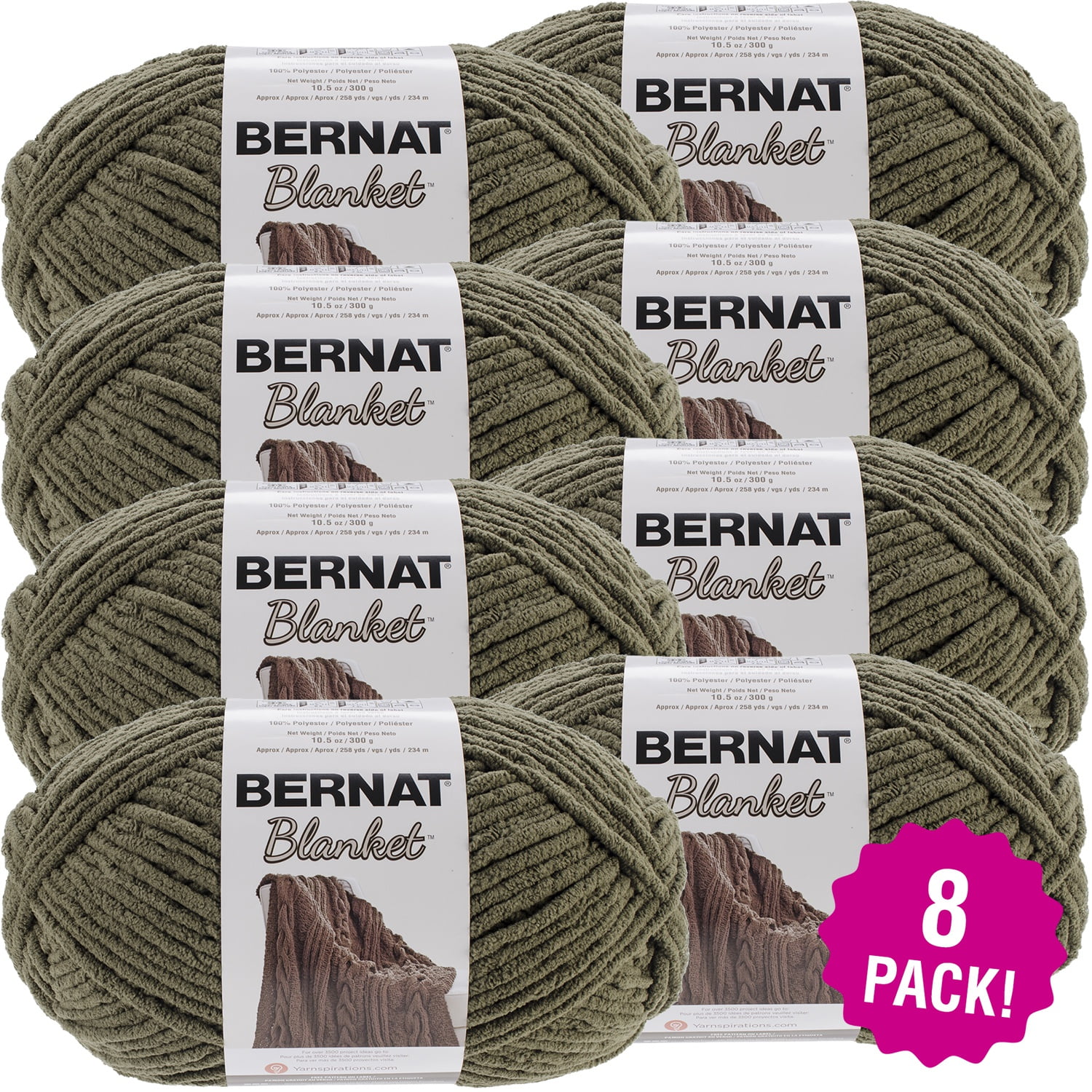 Bernat Blanket Big Ball Yarn Olive, Multipack of 8