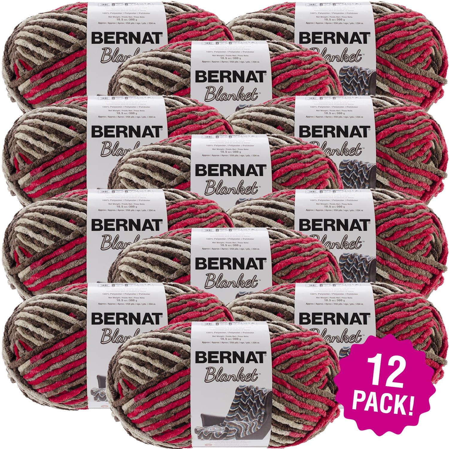 Bernat Blanket Big Ball Yarn - Raspberry Trifle, Multipack of 12 