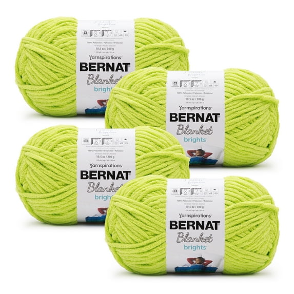 Bernat® Blanket Brights™ #6 Super Bulky Polyester Yarn, Bright Lime 10.5oz/300g, 220 Yards (4 Pack)