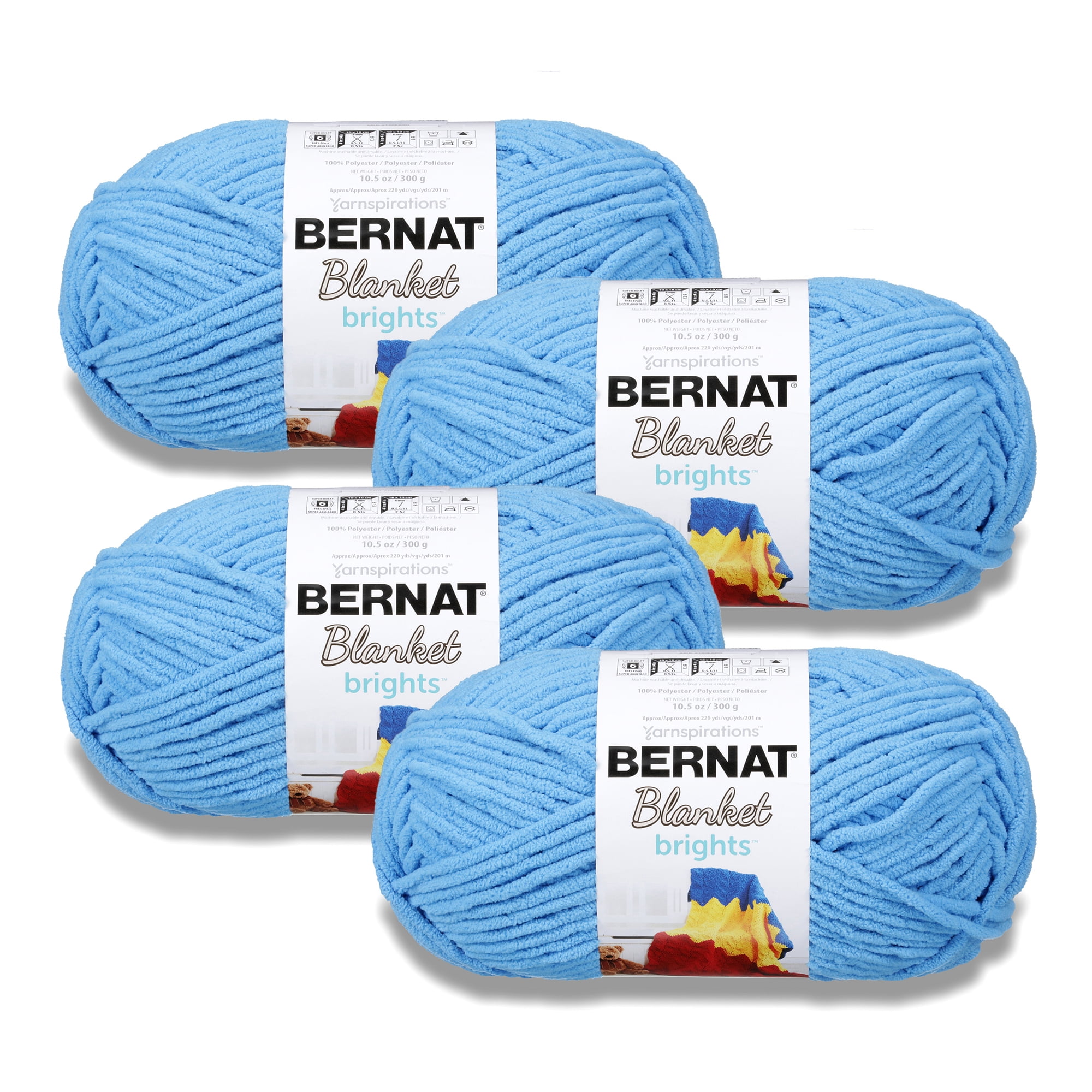 Bernat Blanket Brights #6 Super Bulky Polyester Yarn, Busy Blue 10.5oz/300g, 220 Yards (4 Pack)