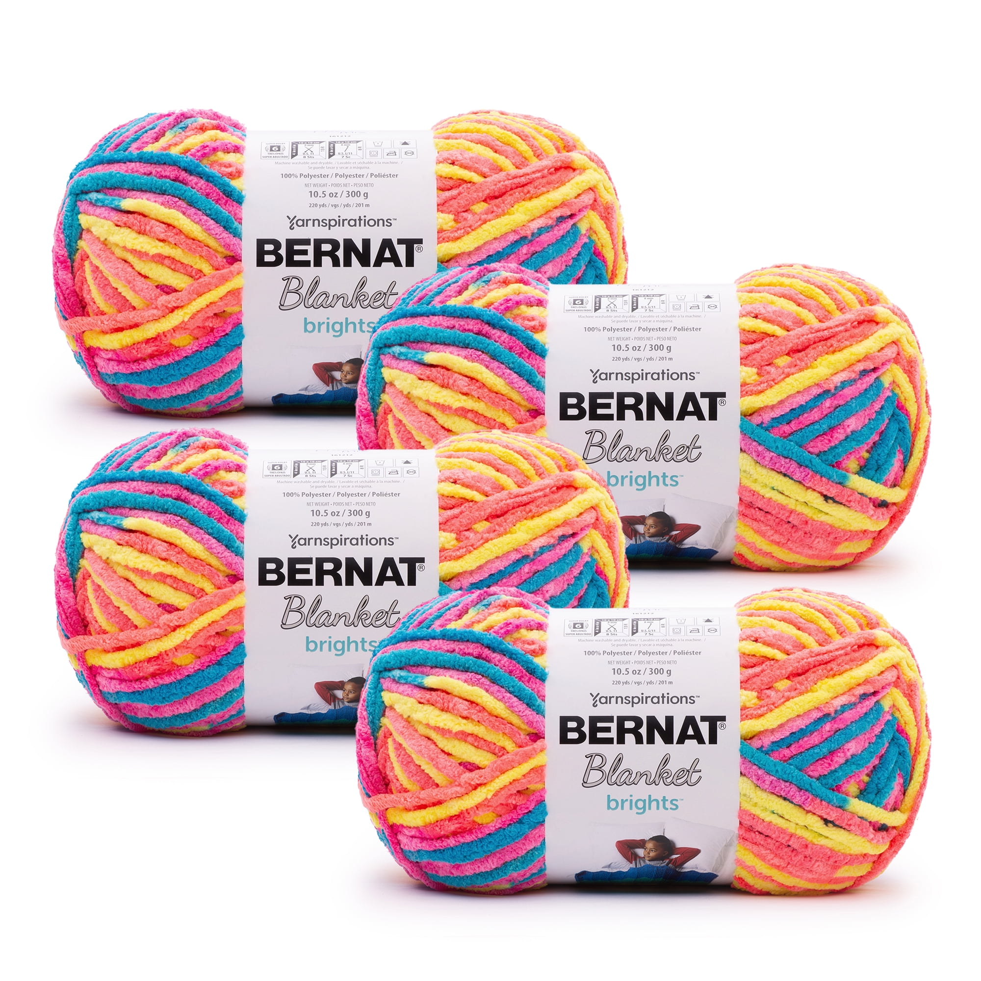 Bernat® Blanket Brights™ #6 Super Bulky Polyester Yarn, Bright Lime  10.5oz/300g, 220 Yards (4 Pack) 