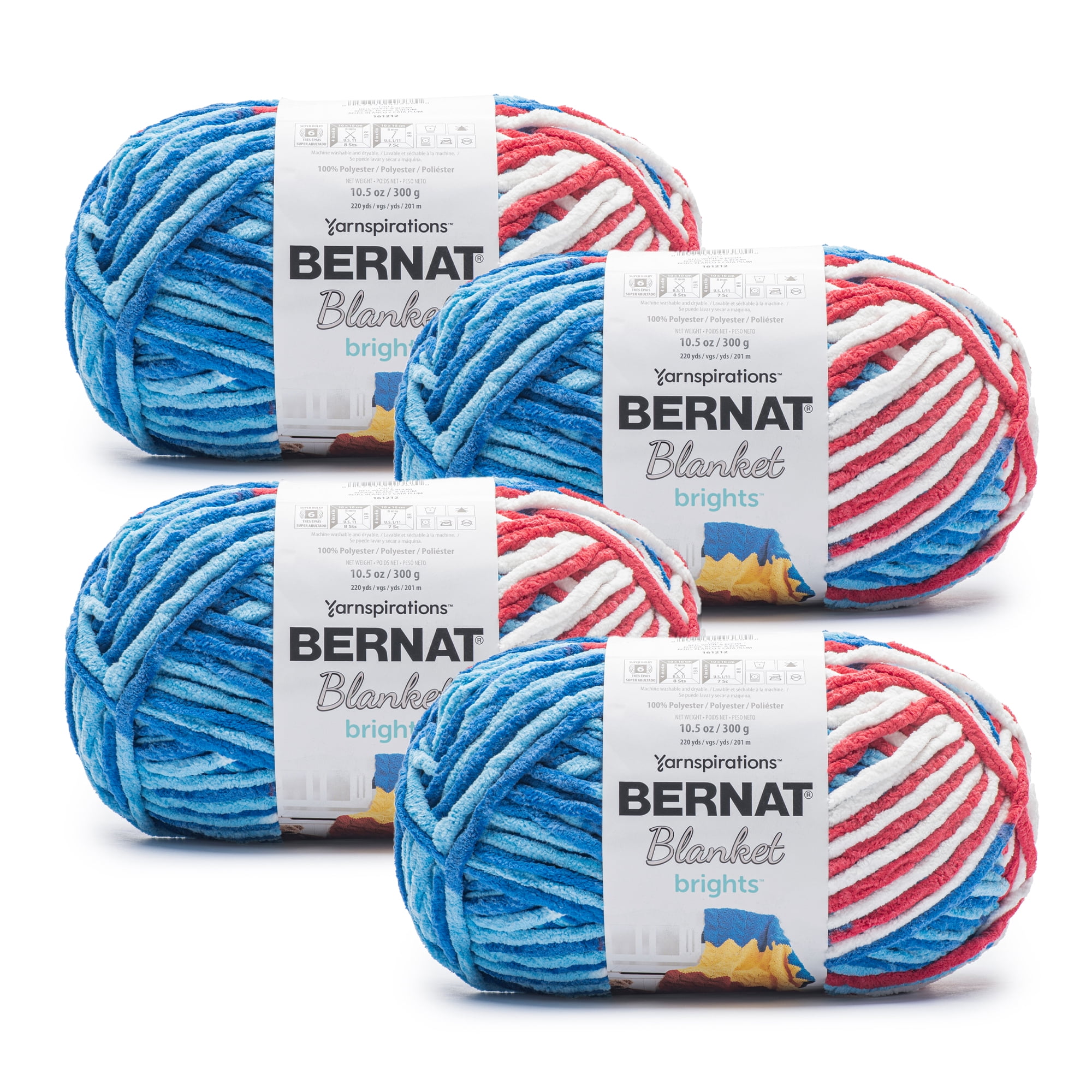 Bernat Blanket Brights #6 Super Bulky Polyester Yarn, Red White & Boom 10.5oz/300g, 220 Yards (4 Pack)
