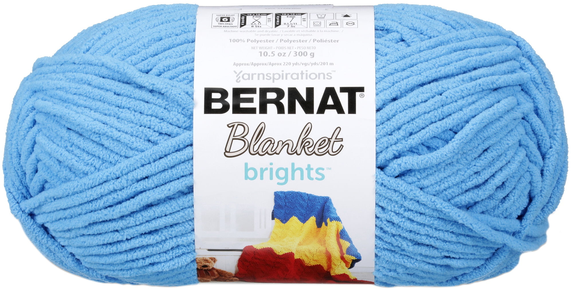Bernat Busy Blue Blanket Brights Chenille Style Yarn, 220 yards