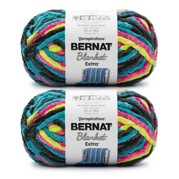 Bernat® Blanket Extra™ #7 Jumbo Polyester Yarn, Neon Brights 10.5oz/300g, 97 Yards (2 Pack)