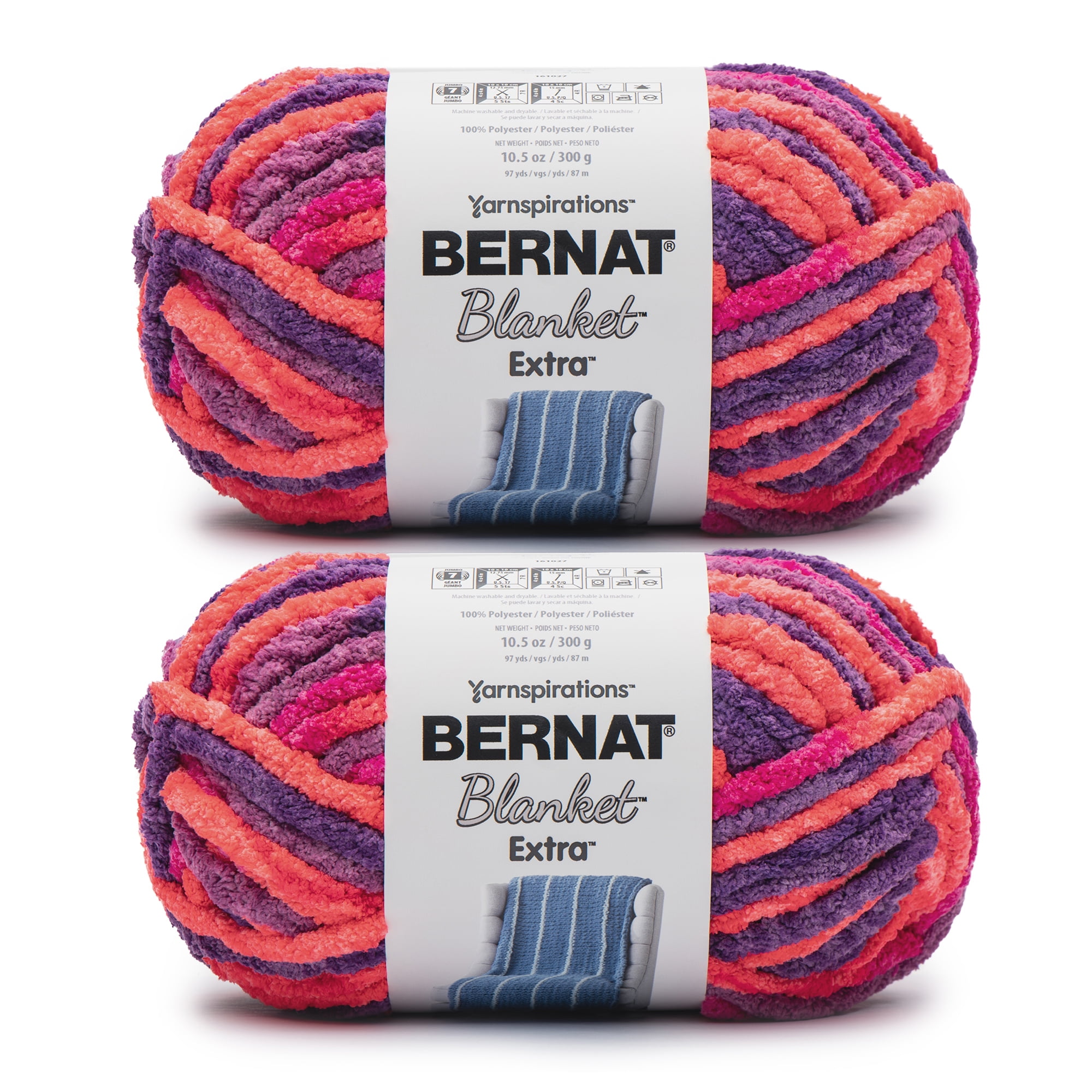 Bernat® Blanket Extra™ 7 Jumbo Polyester Yarn, Plummy Brights 10.5oz/300g, 97 Yards (2 Pack