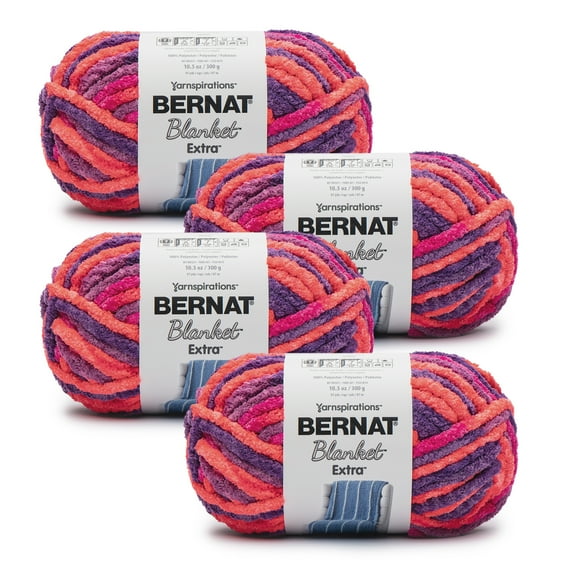 Bernat® Blanket Extra™ #7 Jumbo Polyester Yarn, Plummy Brights 10.5oz/300g, 97 Yards (4 Pack)