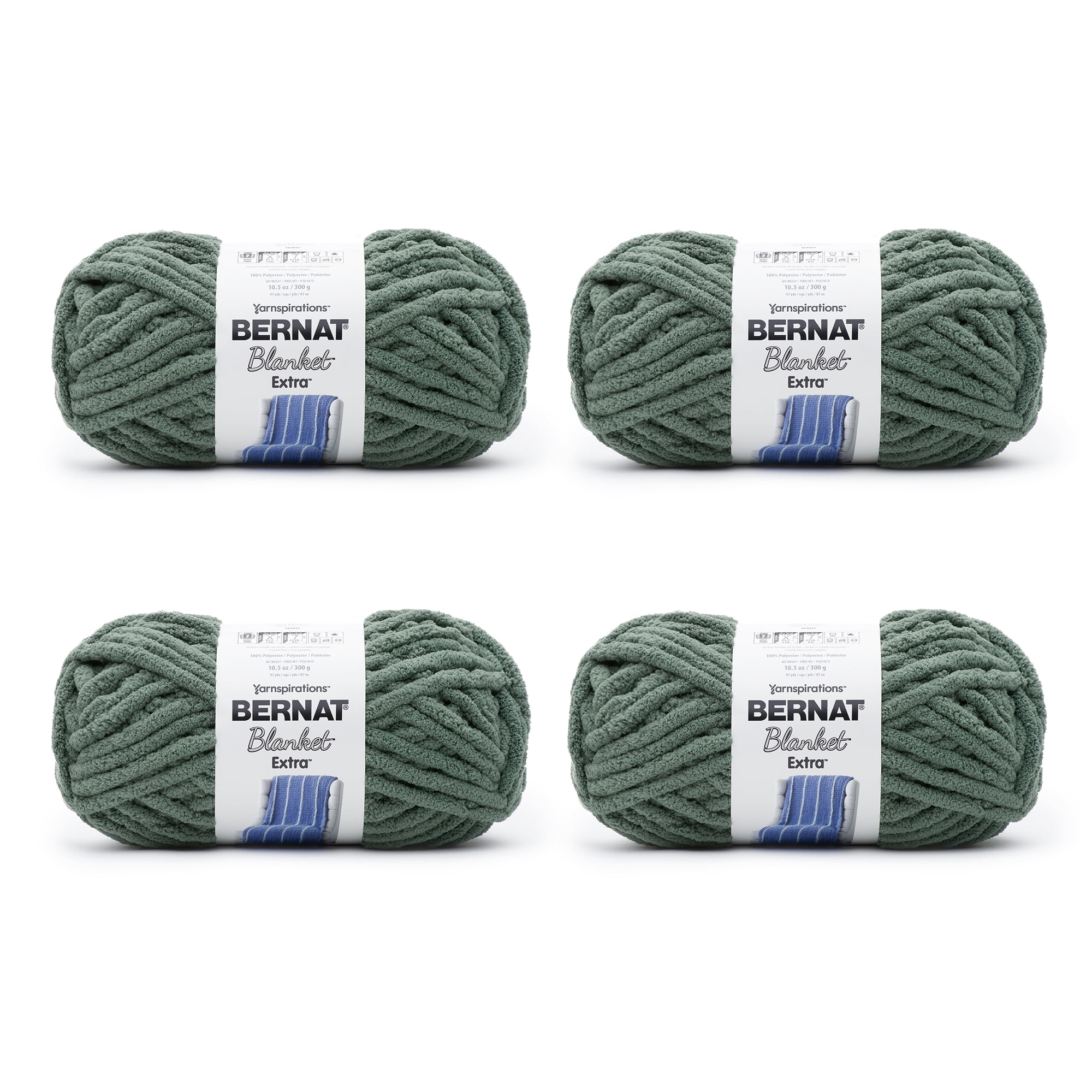 Bernat Blanket Extra #7 Jumbo Polyester Yarn, Smoky Green 10.5oz/300g, 97 Yards (4 Pack), Size: Four-Pack