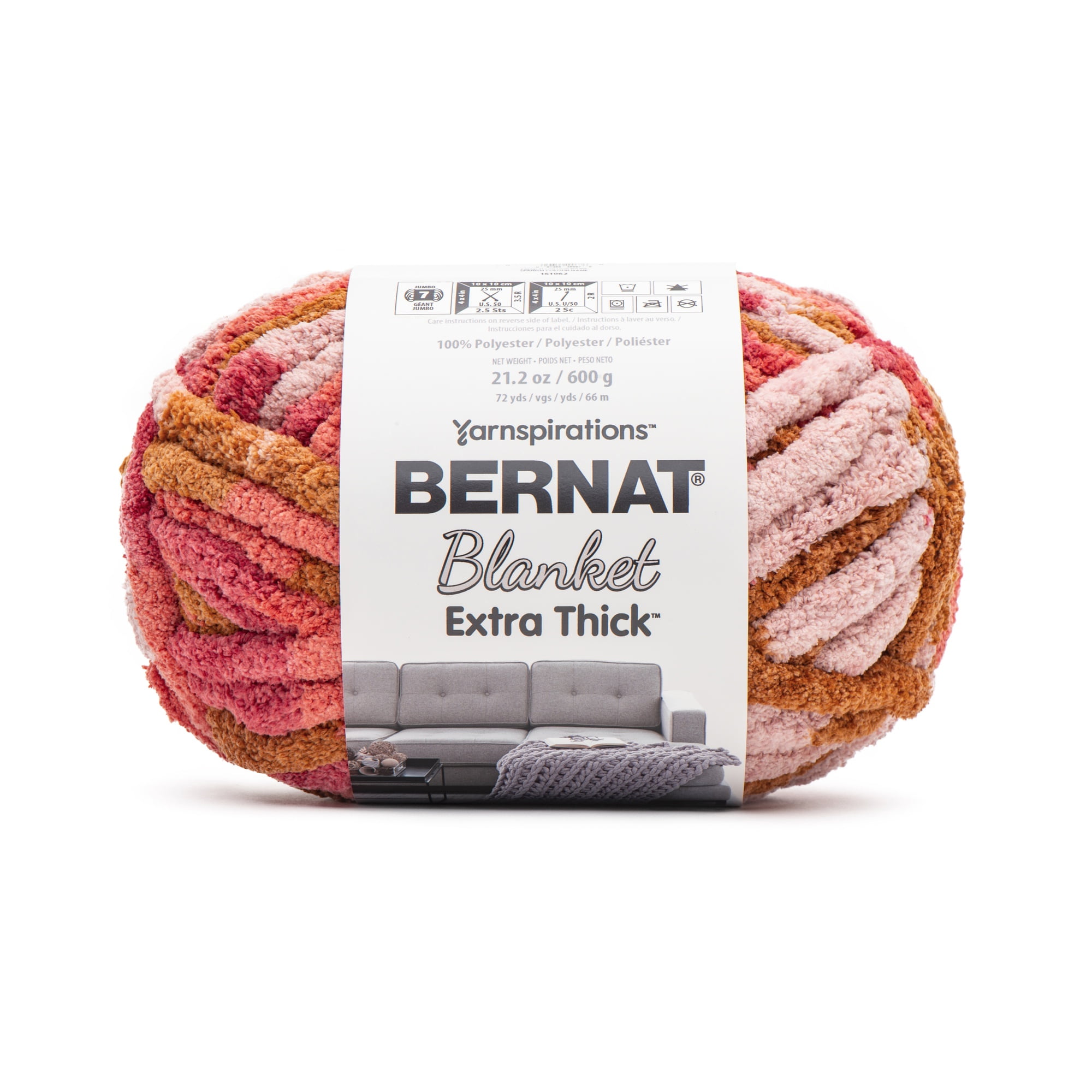 Walmart sales :  Bernat® Blanket Extra Thick™ #7 Jumbo Polyester Yarn, Sunset, 21.2oz/600g, 72 Yards