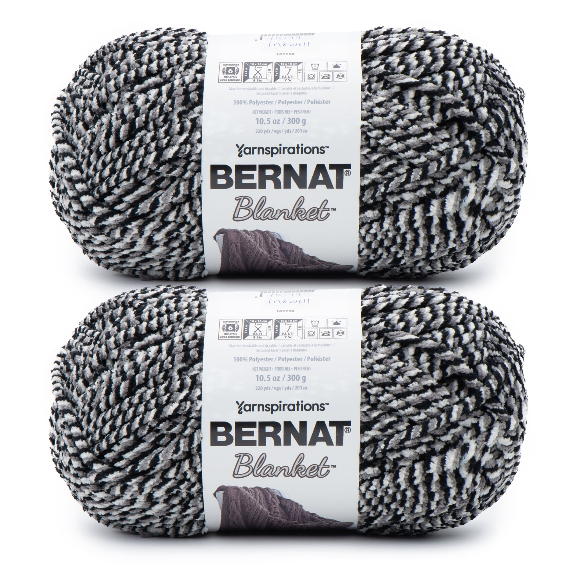 Bernat Blanket Inkwell Yarn - 2 Pack of 300g/10.5oz - Polyester - 6 Super  Bulky - 220 Yards - Knitting/Crochet 
