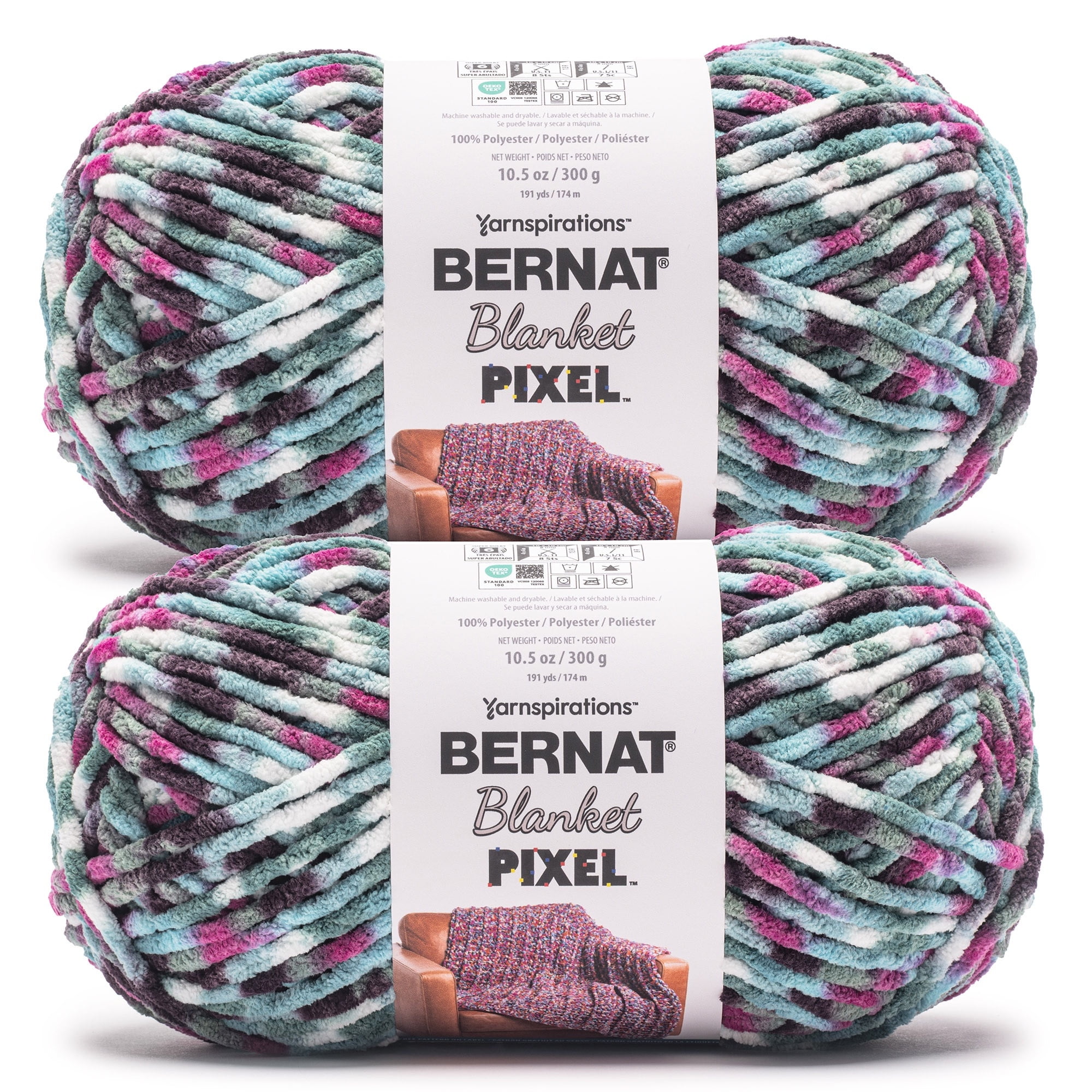 Bernat® Blanket Pixel™ #6 Super Bulky Polyester Yarn, 8 Bit Teal 10.5oz/300g 191 Yards (2 Pack)