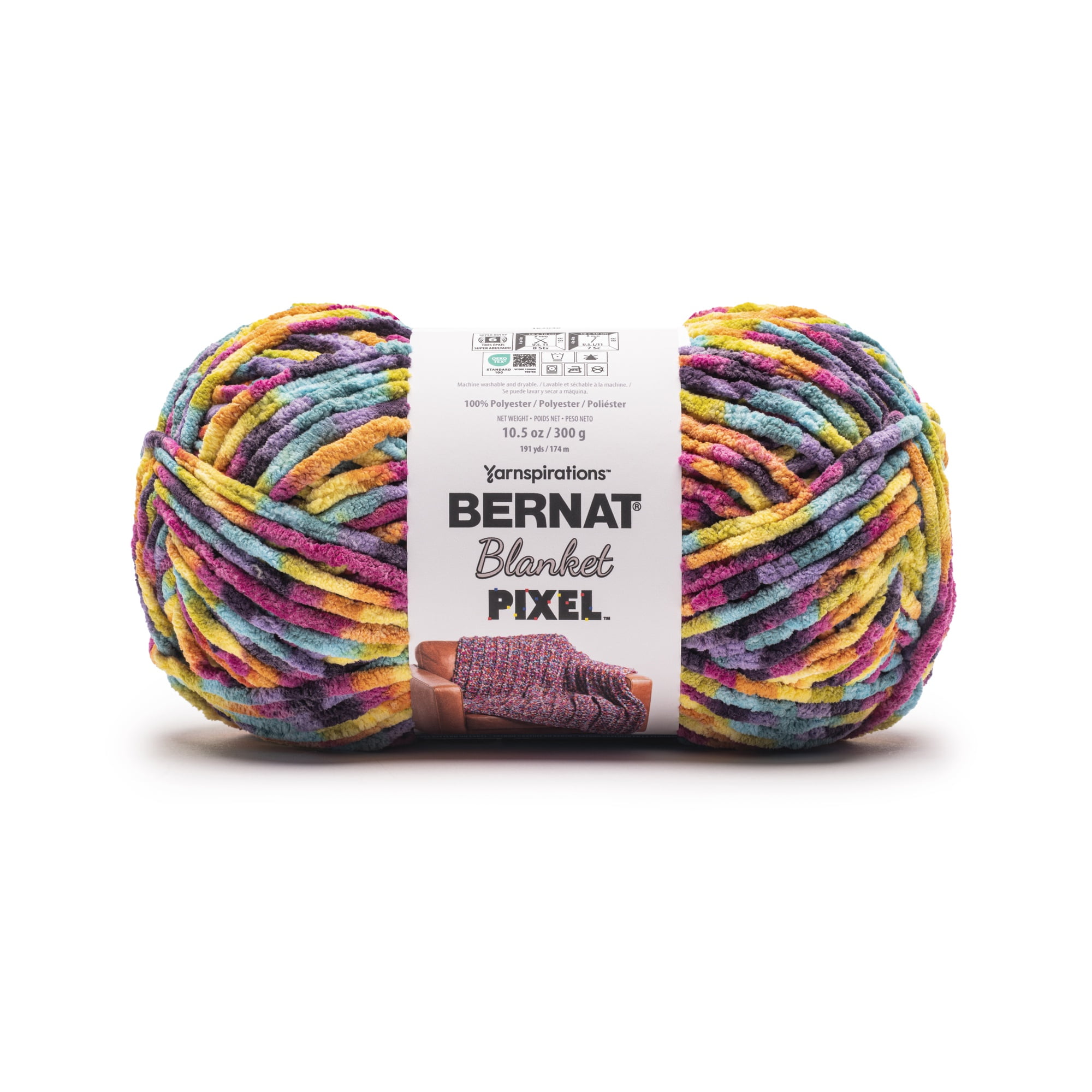Bernat® Blanket Pixel™ #6 Super Bulky Polyester Yarn, All The Colors 10.5oz/300g 191 Yards