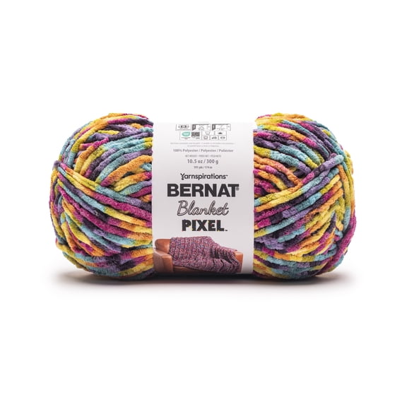 Bernat® Blanket Pixel™ #6 Super Bulky Polyester Yarn, All The Colors 10.5oz/300g 191 Yards