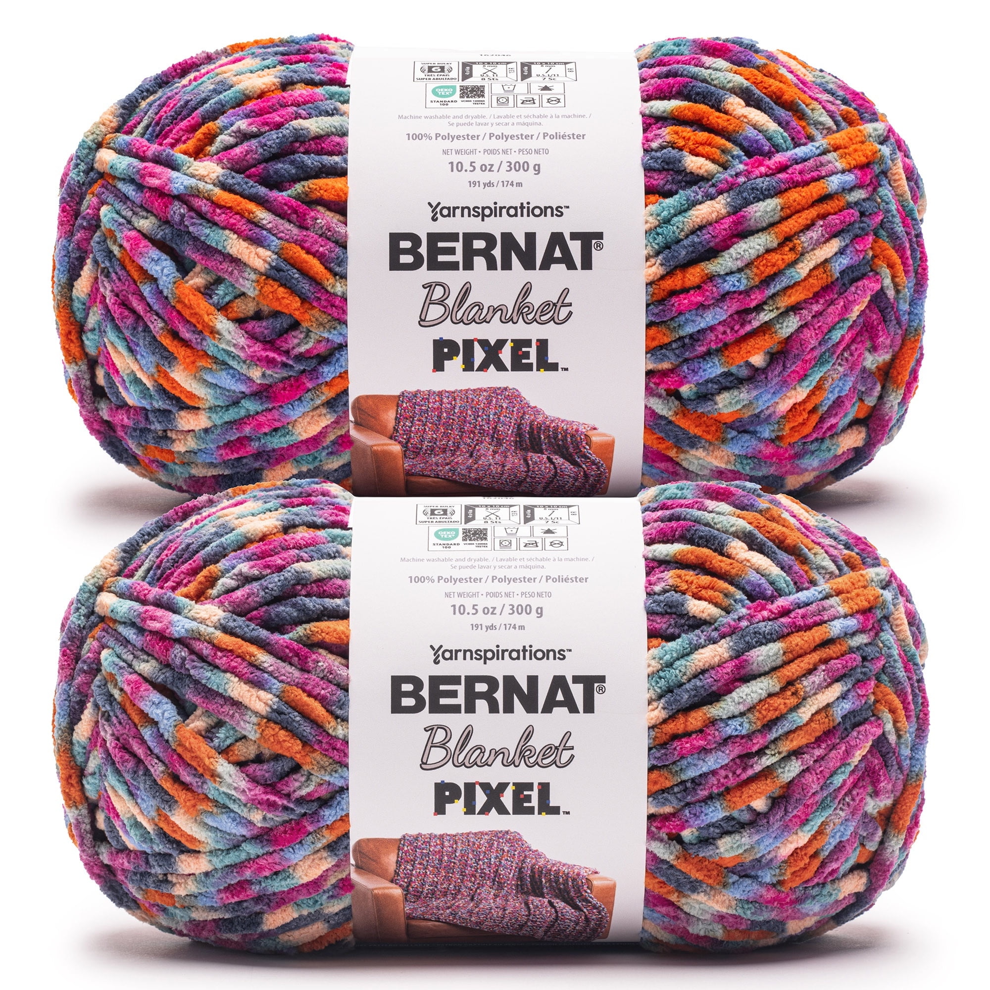 Bernat® Blanket Pixel™ #6 Super Bulky Polyester Yarn, County Fair 10.5oz/300g 191 Yards (2 Pack)