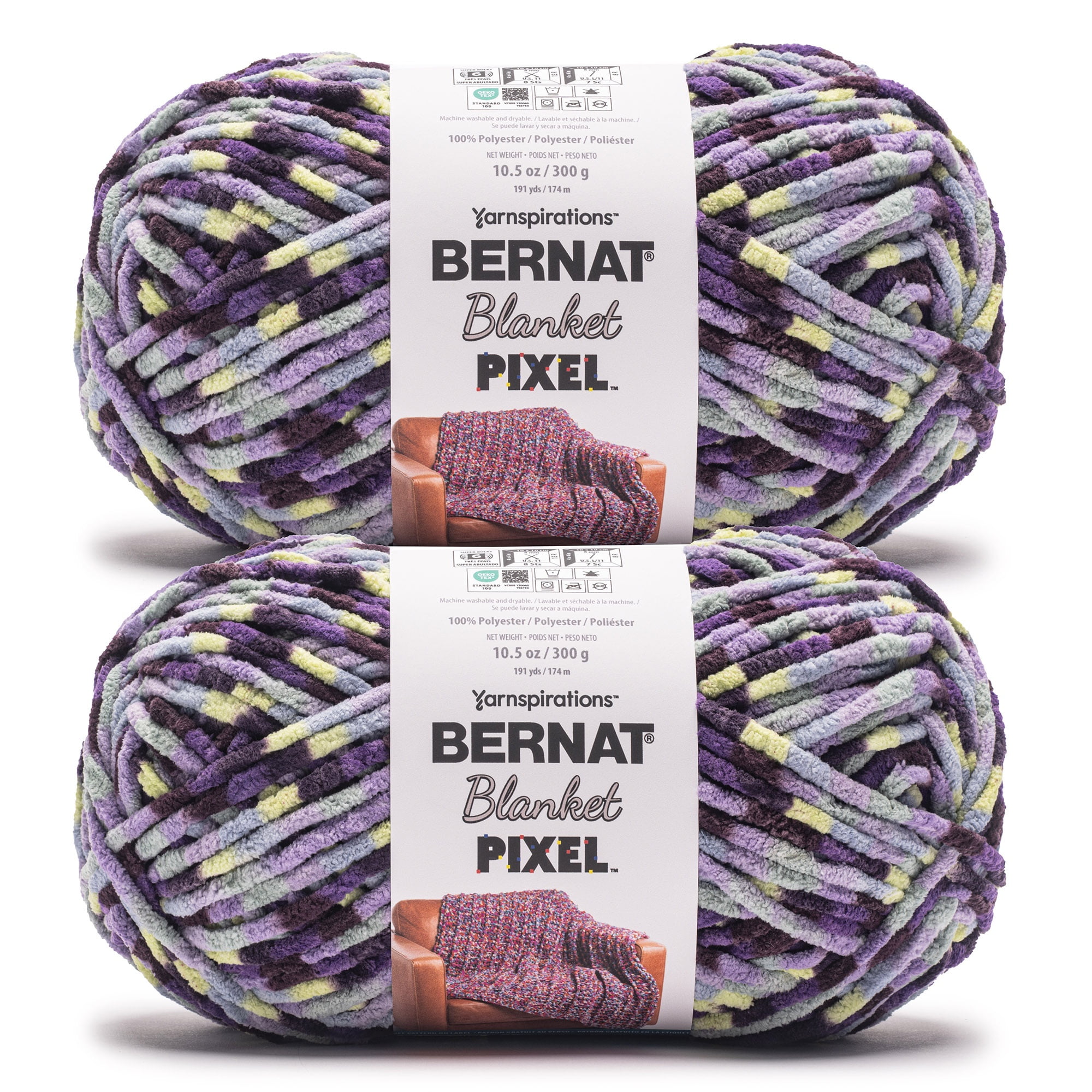 Bernat® Blanket Pixel™ #6 Super Bulky Polyester Yarn, Granular Grape 10.5oz/300g 191 Yards (2 Pack)