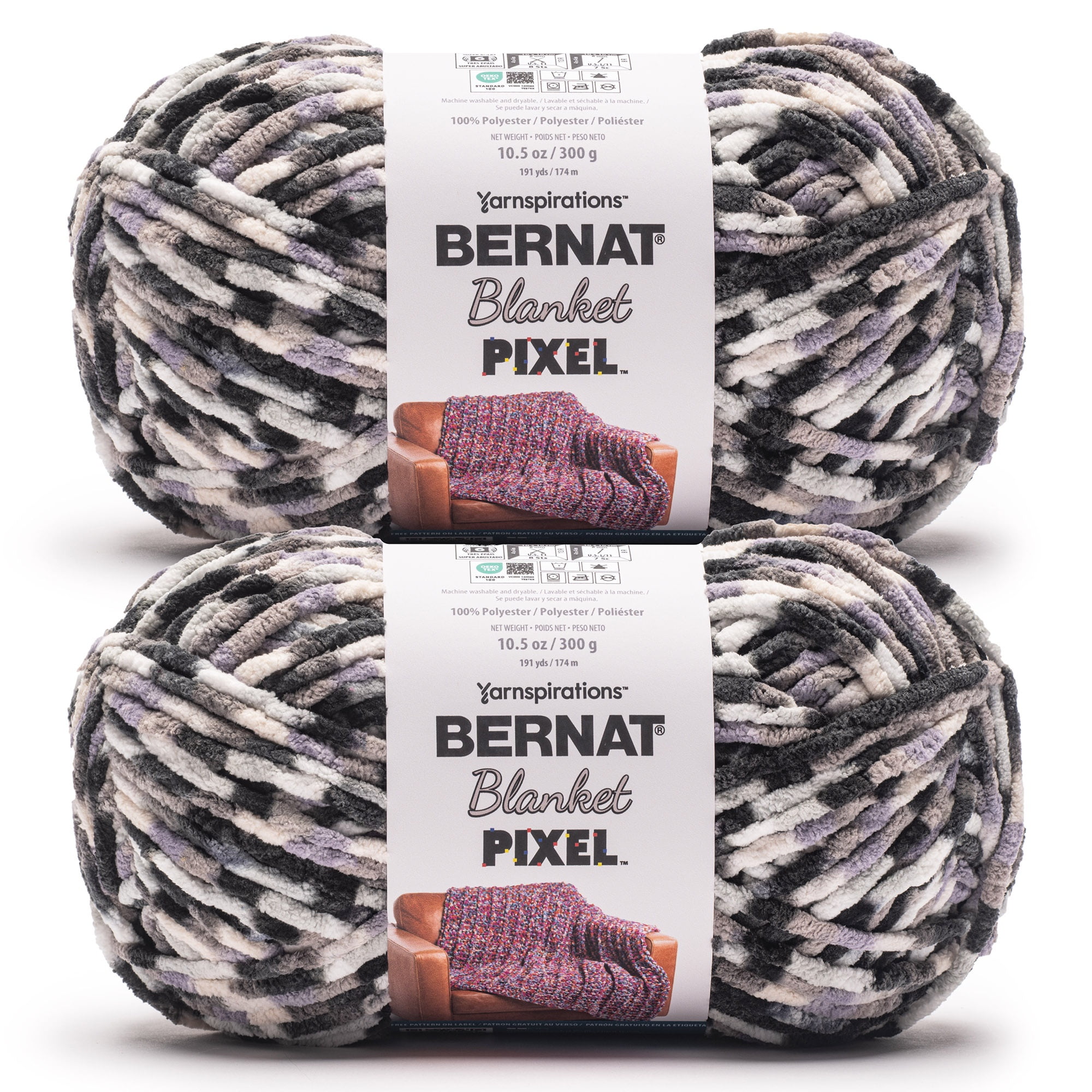 Bernat® Blanket Pixel™ #6 Super Bulky Polyester Yarn, Gray Days 10.5oz/300g 191 Yards (2 Pack)