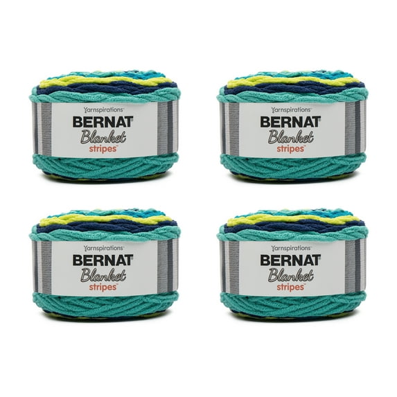 Bernat® Blanket Stripes™ #6 Super Bulky Polyester Yarn, Acid Aqua 10.5oz/300g, 220 Yards (4 Pack)