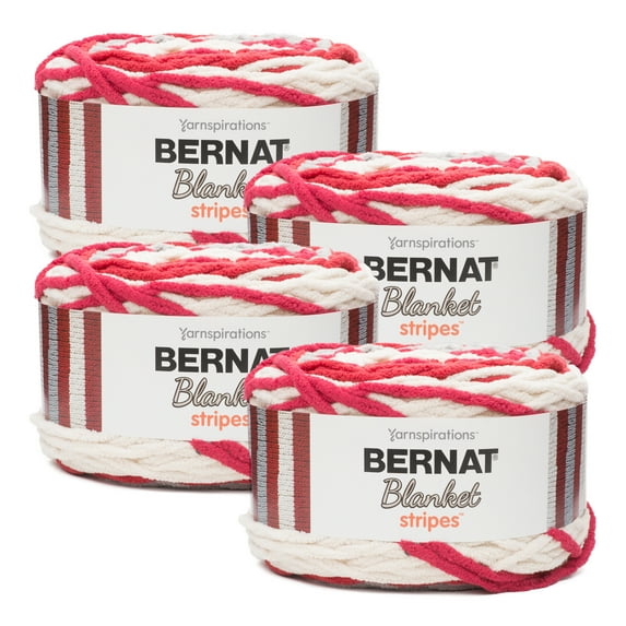 Bernat® Blanket Stripes™ #6 Super Bulky Polyester Yarn, Red Alert 10.5oz/300g, 220 Yards (4 Pack)