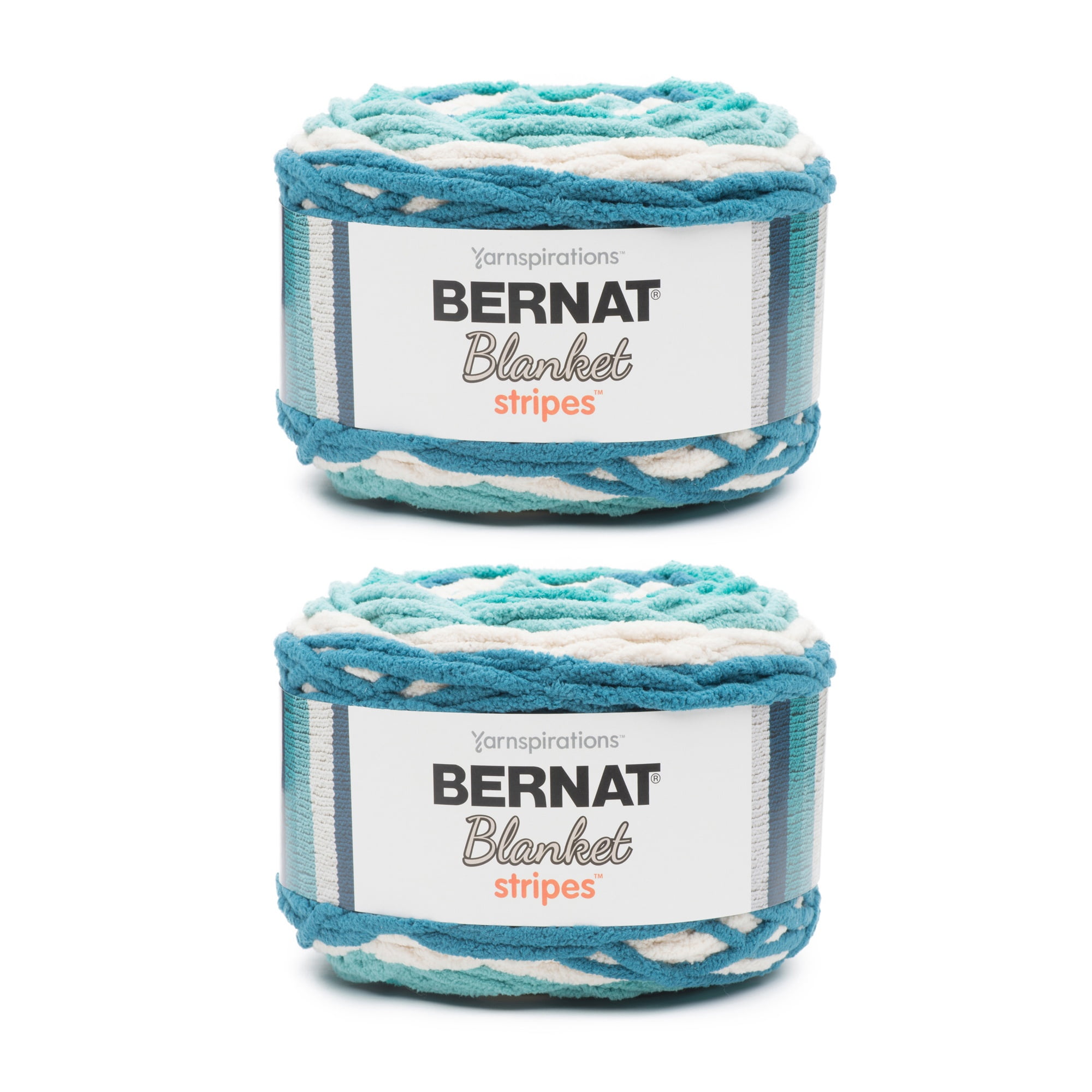 Bernat Blanket Stripes Teal Deal Yarn - 2 Pack of 300g/10.5oz - Polyester - 6 Super Bulky - 220 Yards - Knitting/Crochet