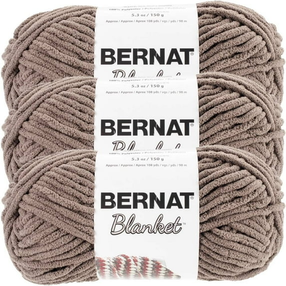 Bernat Blanket Taupe Yarn - 3 Pack of 150g/5.3oz - Polyester - 6 Super Bulky - 108 Yards - Knitting/Crochet