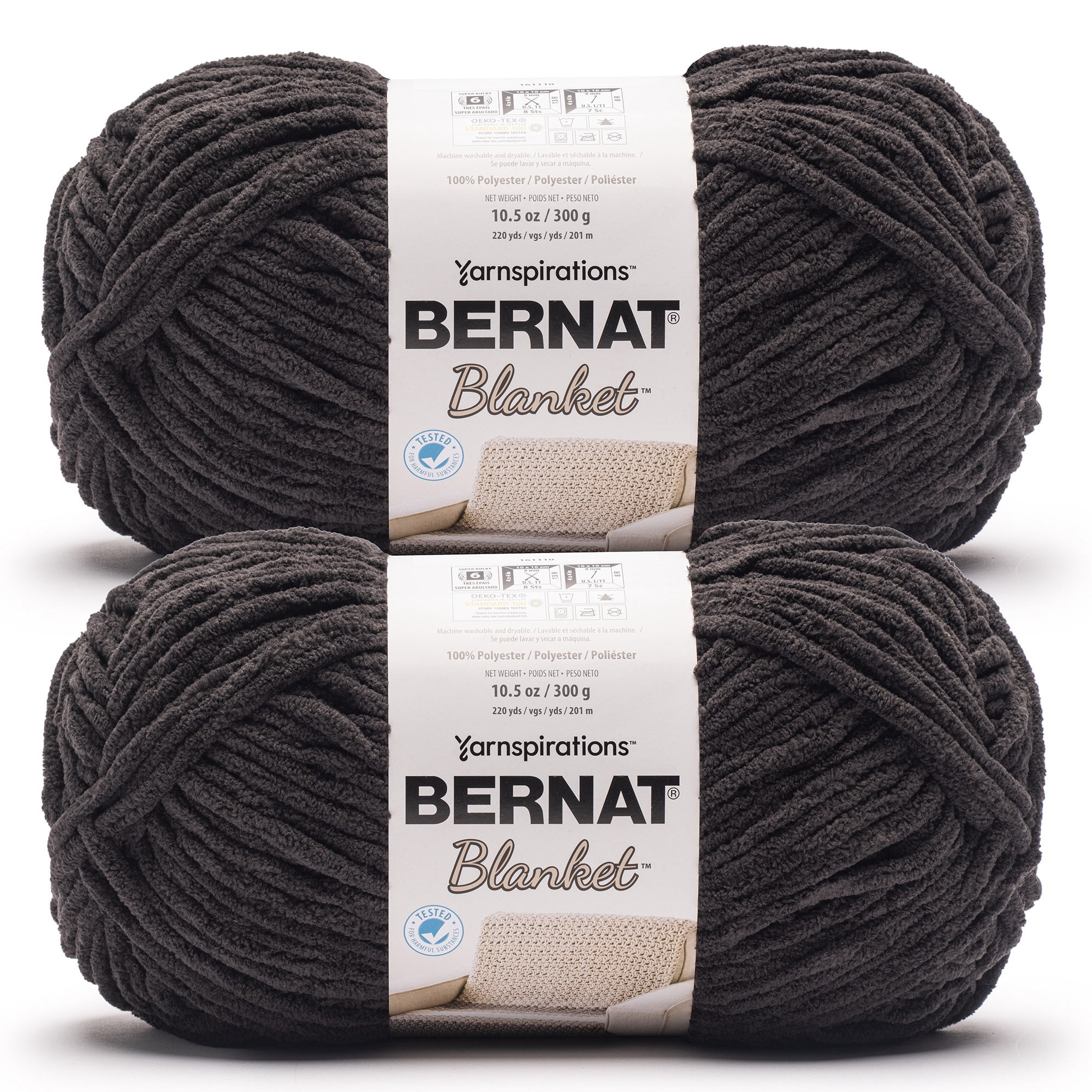 Bernat® Blanket™ #6 Super Bulky Polyester Yarn, Dark Chocolate 10.5oz/300g 220 Yards (2 Pack)