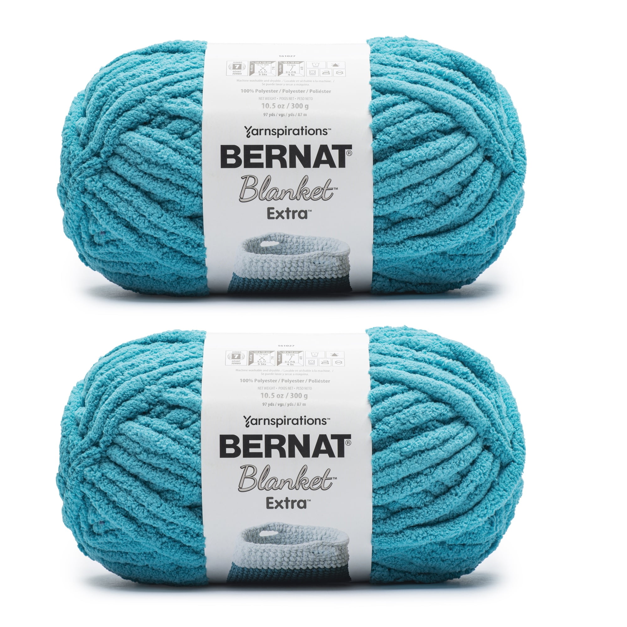Bernat® Blanket extra™ #7 Jumbo Polyester Yarn, Bright blue 10.5oz/300g 97 Yards (2 Pack)