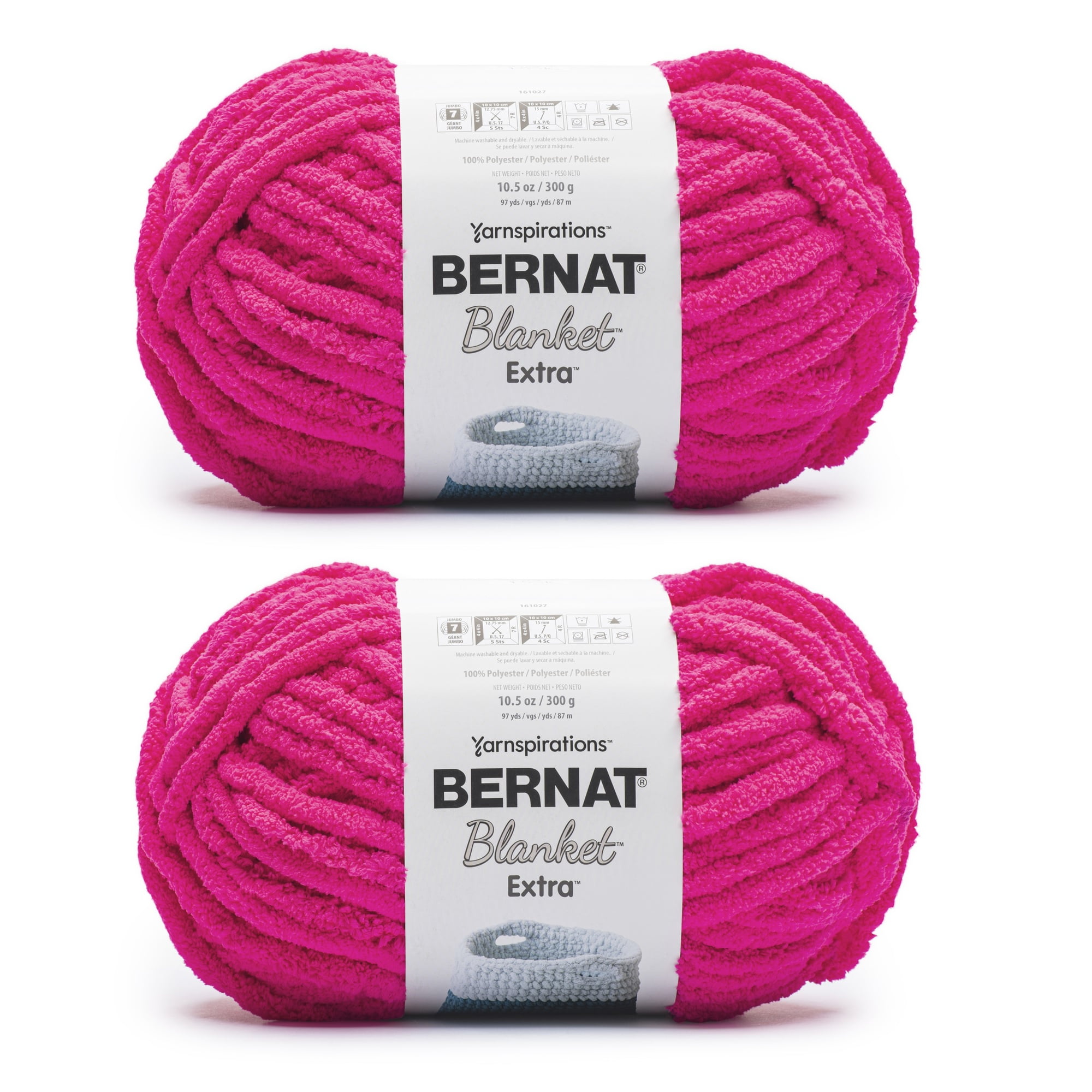Bernat® Blanket extra™ #7 Jumbo Polyester Yarn, Bright pink 10.5oz/300g 97 Yards (2 Pack)