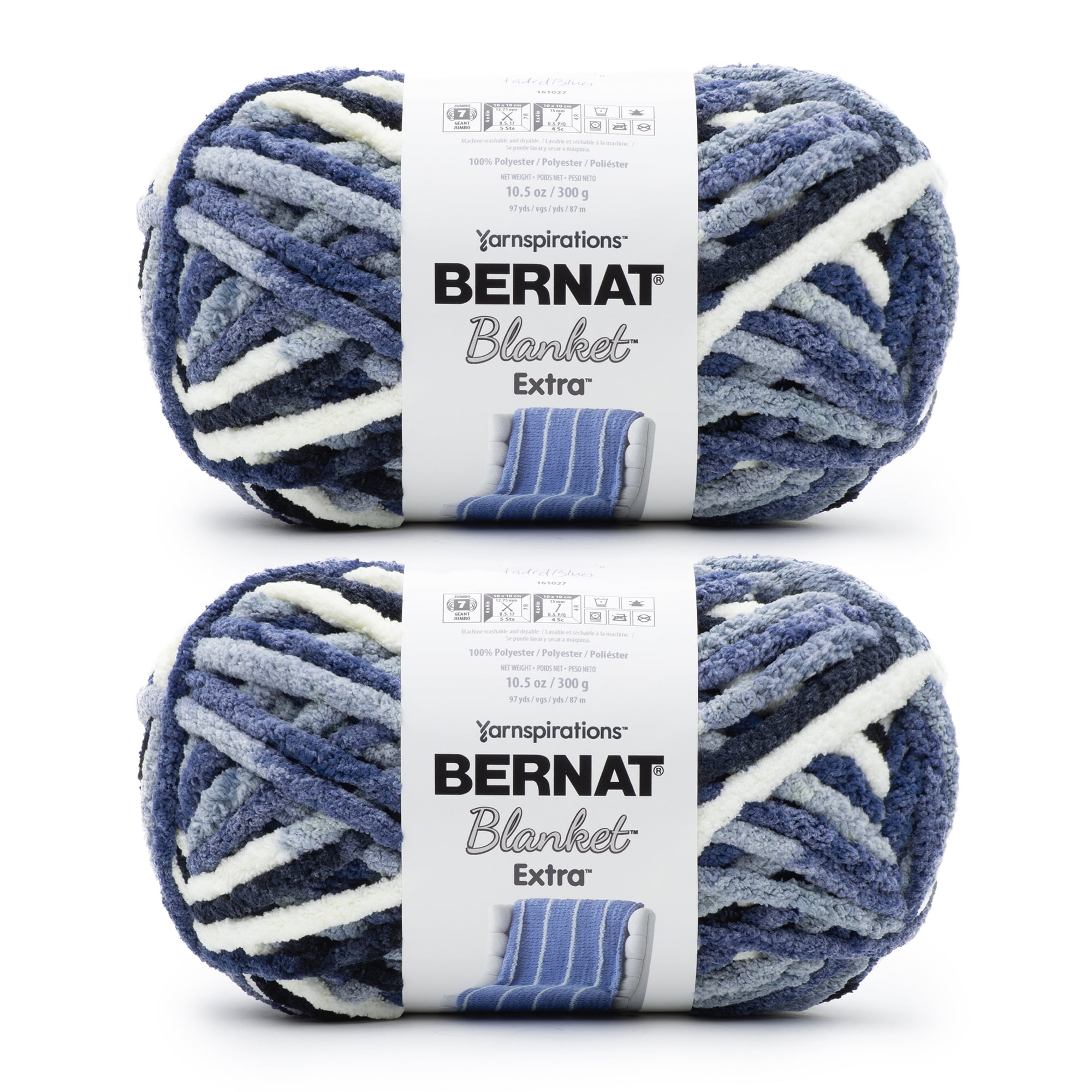 Bernat® Blanket extra™ #7 Jumbo Polyester Yarn, Faded blues 10.5oz/300g 97 Yards (2 Pack)