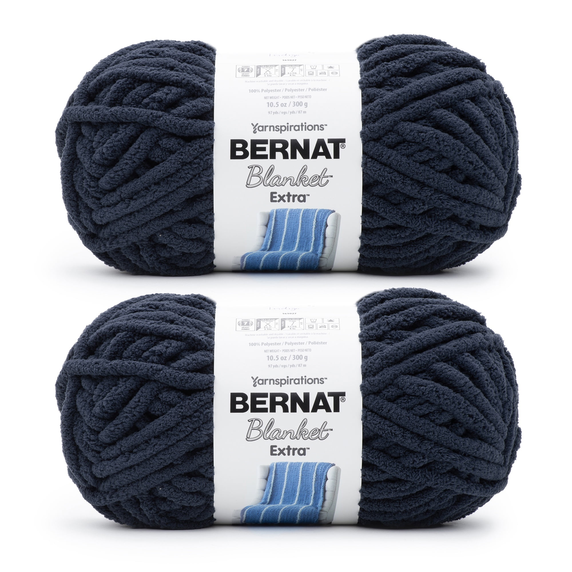 Bernat® Blanket extra™ #7 Jumbo Polyester Yarn, Indigo 10.5oz/300g 97 Yards (2 Pack)