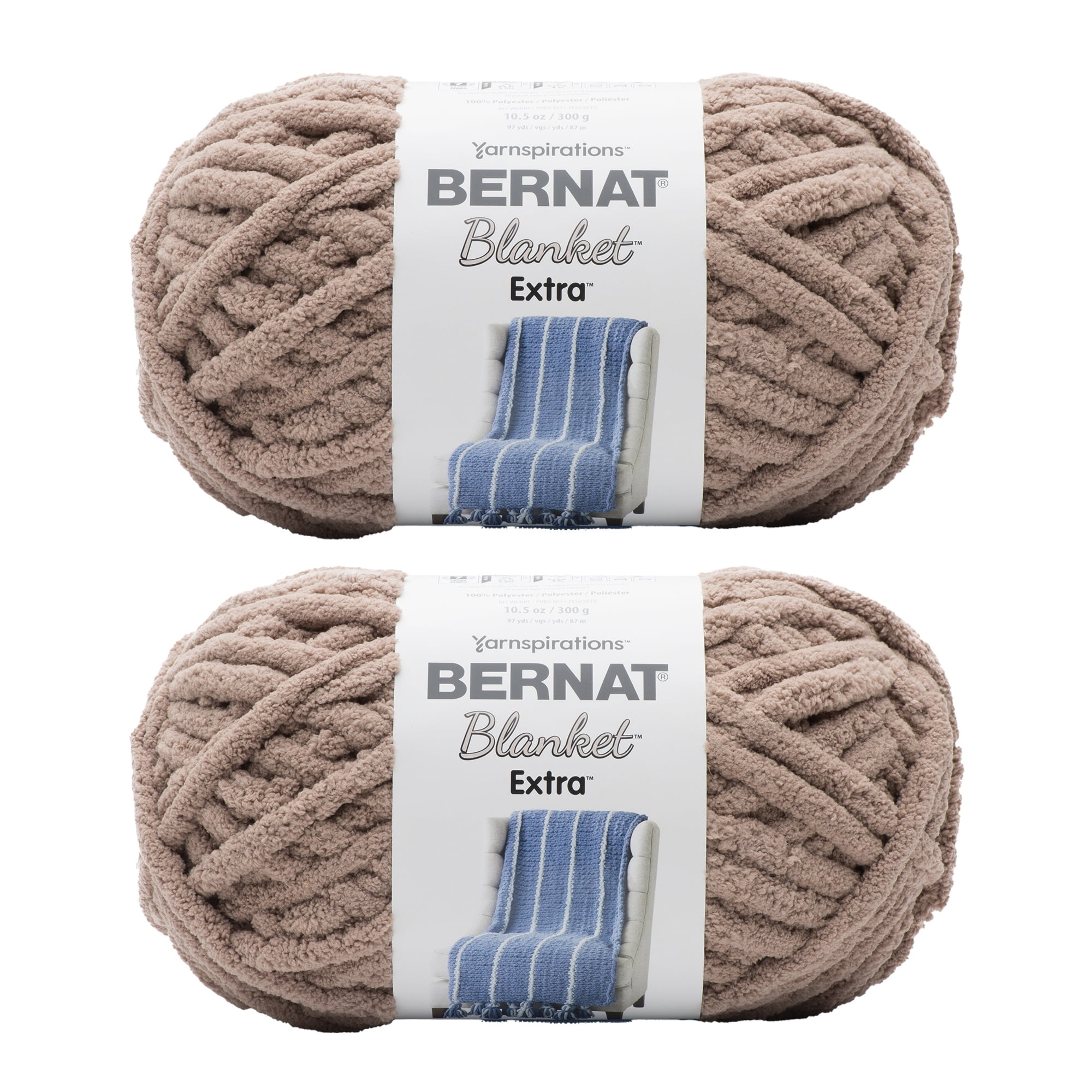 Bernat® Blanket extra™ #7 Jumbo Polyester Yarn, Mushroom 10.5oz/300g 97 Yards (2 Pack)