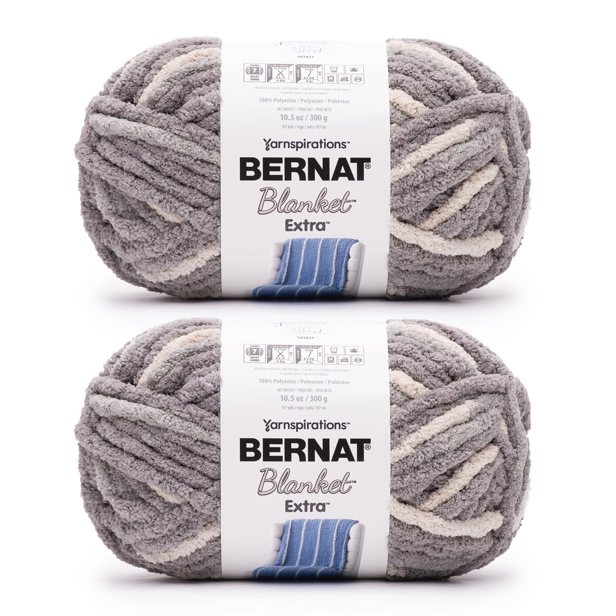 Bernat® Blanket extra™ #7 Jumbo Polyester Yarn, Silver steel 10.5oz/300g 97 Yards (2 Pack)