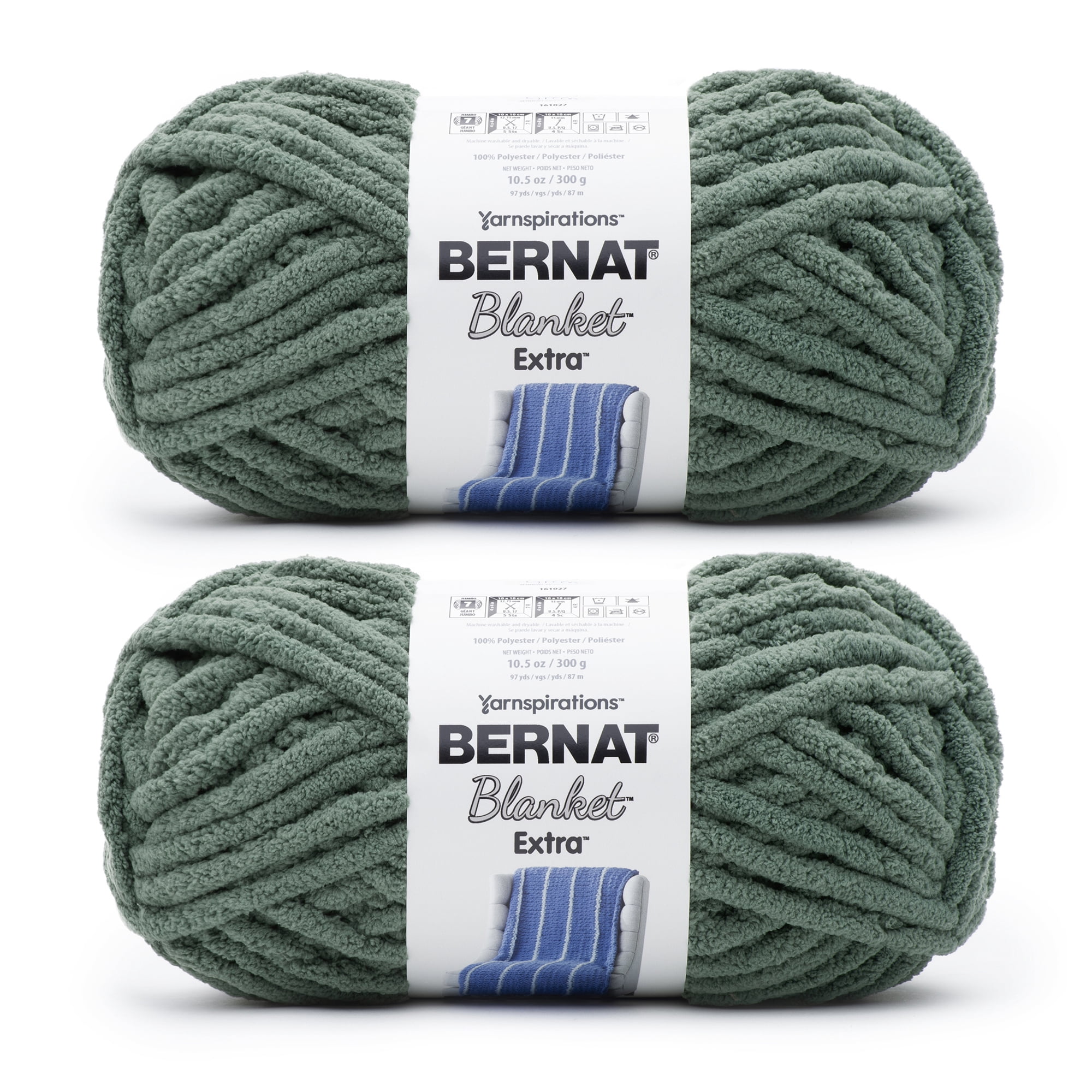 Bernat® Blanket extra™ #7 Jumbo Polyester Yarn, Smoky green 10.5oz/300g 97 Yards (2 Pack)