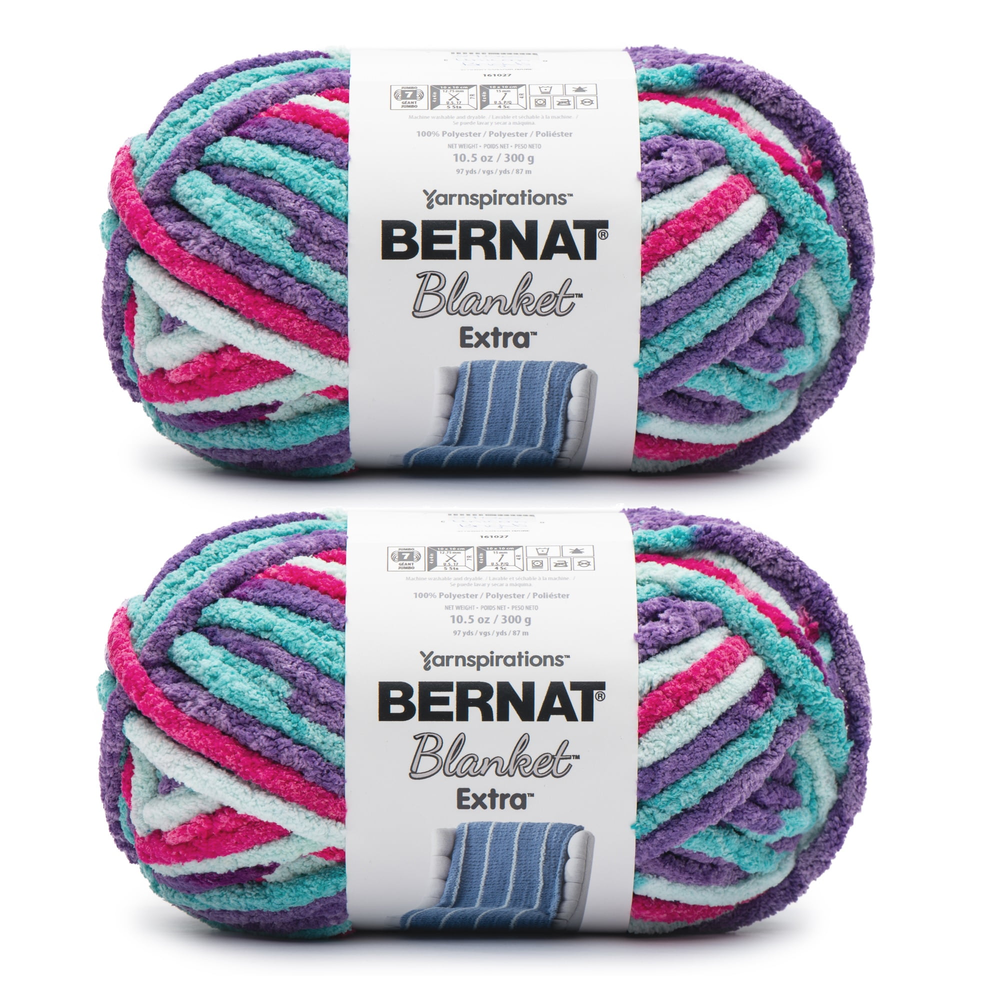 Bernat® Blanket extra™ #7 Jumbo Polyester Yarn, Unicorn brights 10.5oz/300g 97 Yards (2Pk)