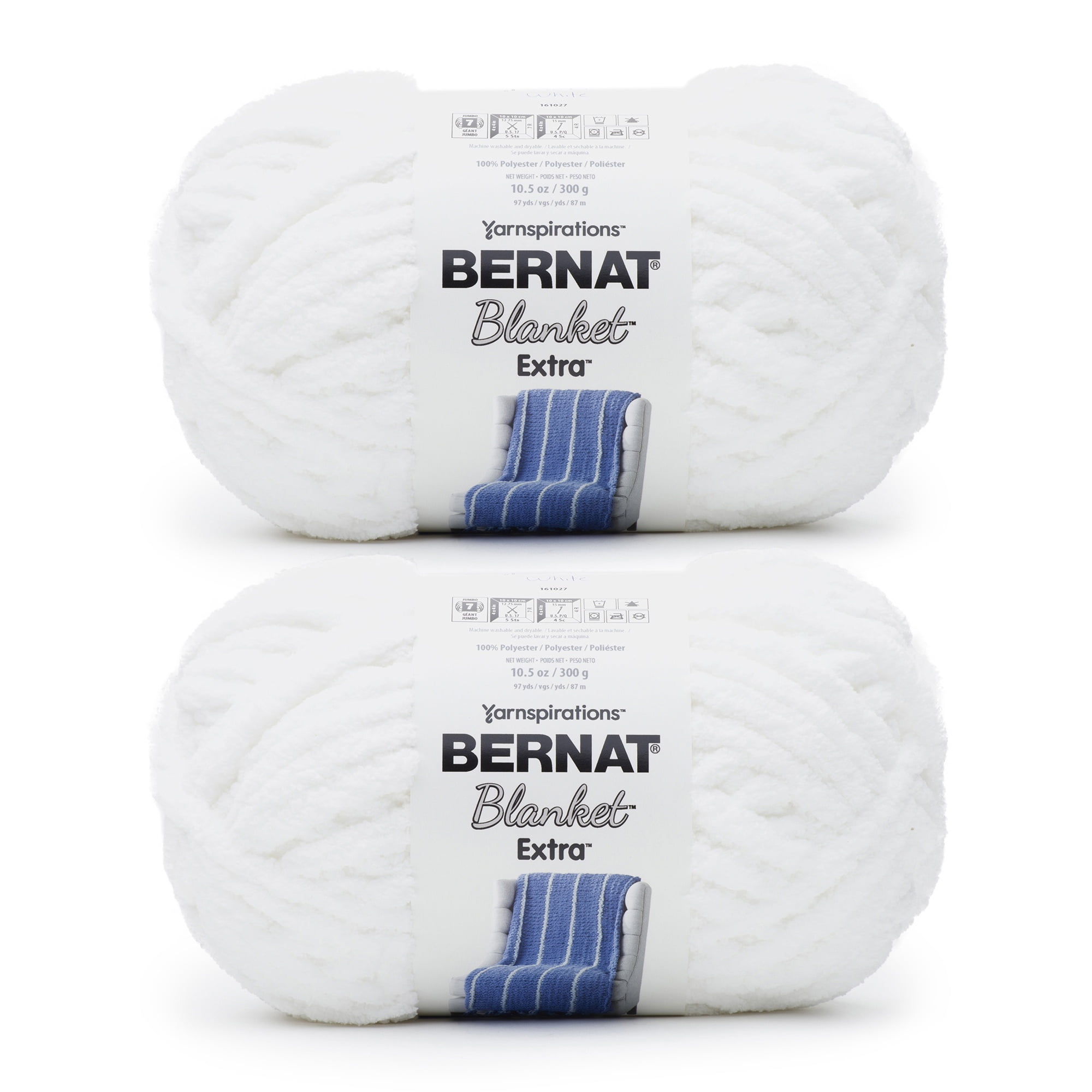 Bernat® Blanket extra™ #7 Jumbo Polyester Yarn, White 10.5oz/300g 97 Yards (2 Pack)