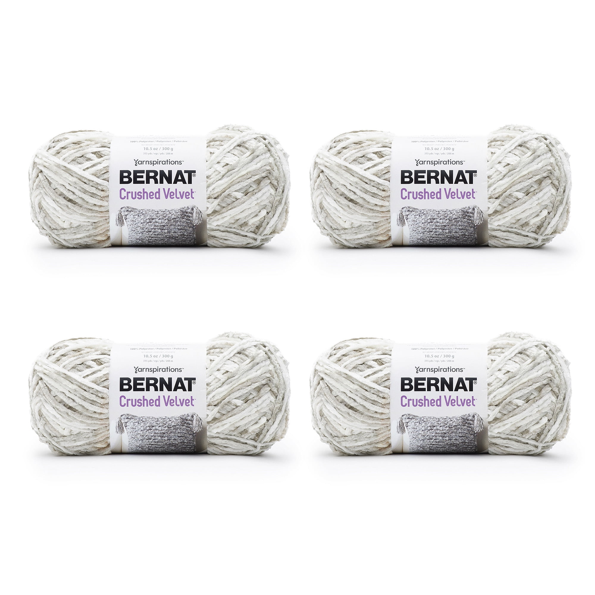Bernat Crushed Velvet #5 Bulky Polyester Yarn, White 10.5oz/300g, 315 Yards (4 Pack), Size: Bulky (5)