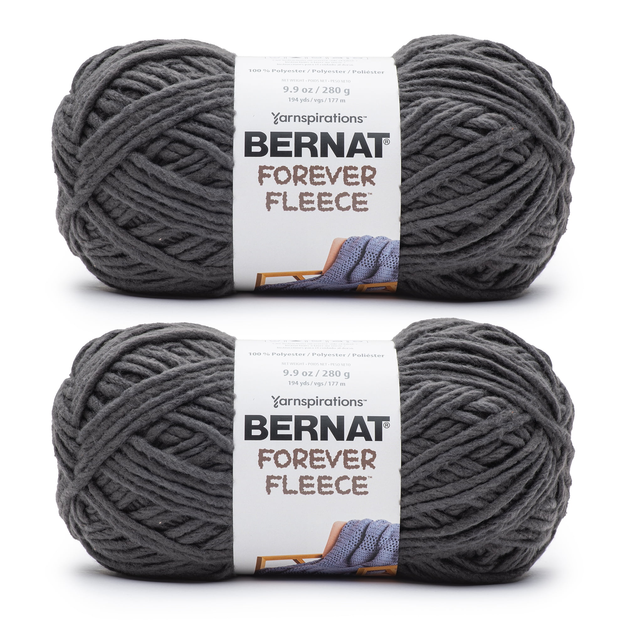 Bernat Forever Fleece #6 Super Bulky Polyester Yarn, Smoke 9.9oz/280g, 194 Yards (2 Pack)