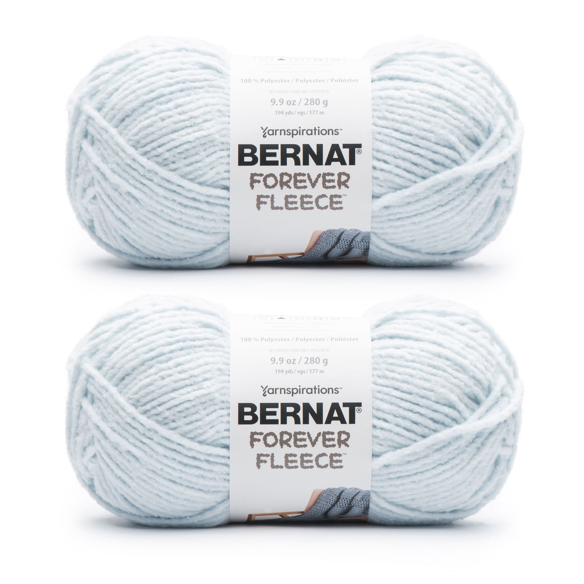 Bernat Forever Fleece #6 Super Bulky Polyester Yarn, Rain 9.9oz/280g, 194 Yards (2 Pack)