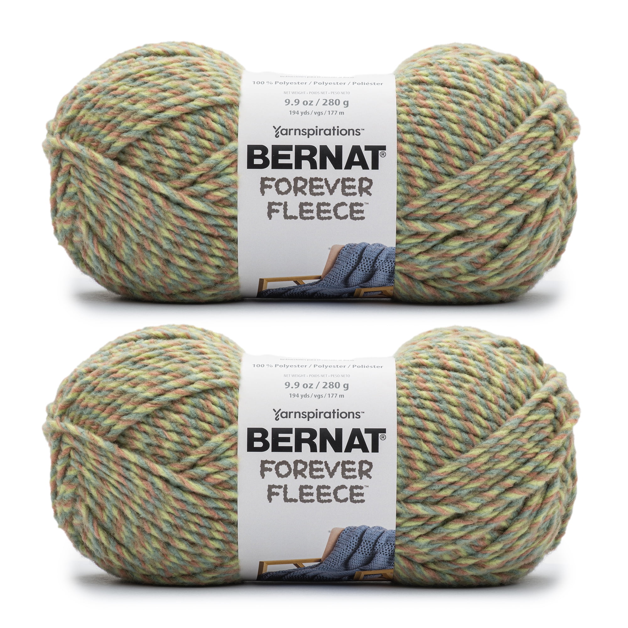 Bernat Forever Fleece 6 Super Bulky Polyester Yarn Croton Green 9.9oz 280g 194 Yards 2 Pack
