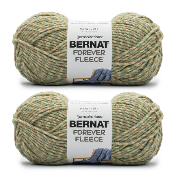 Bernat® Forever Fleece™ #6 Super Bulky Polyester Yarn, Croton Green 9.9oz/280g, 194 Yards (2 Pack)