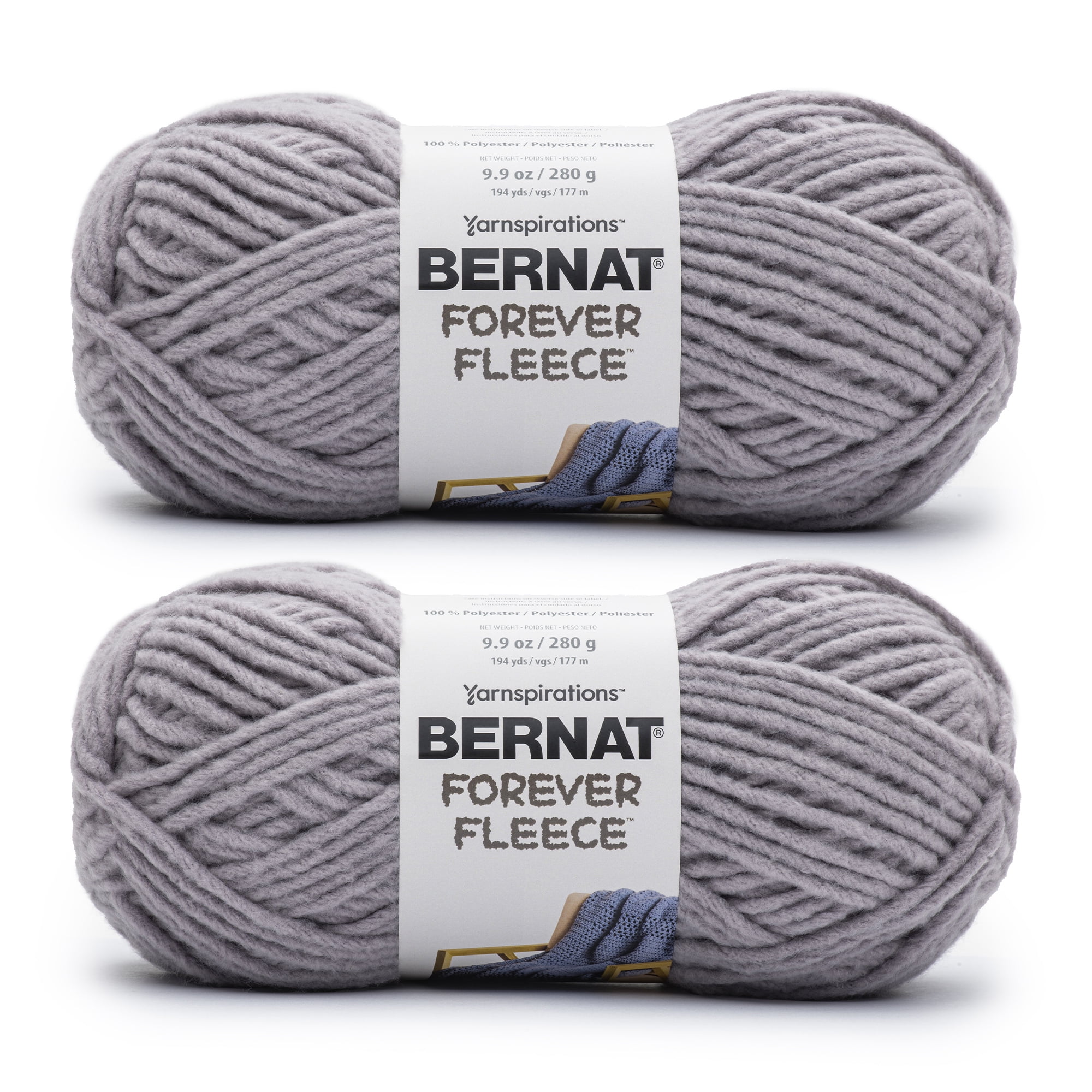 Bernat® Forever Fleece™ #6 Super Bulky Polyester Yarn, Lunar Gray 9.9oz/280g, 194 Yards (2 Pack)