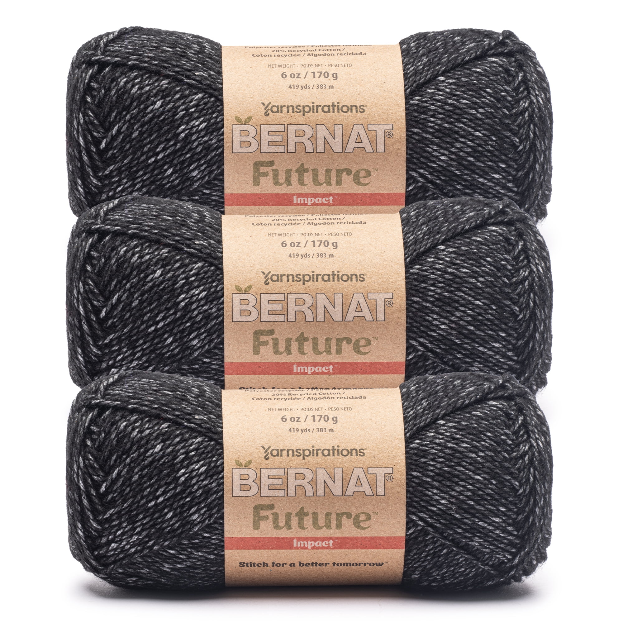 Bernat® Future Recycled Cotton™ #4 Worsted (Medium) Mixed Recycled Fibers Yarn, Charcoal 6oz/170g 419 Yards (3 Pack)