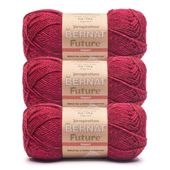 Bernat® Future Recycled Cotton™ #4 Worsted (Medium) Mixed Recycled Fibers Yarn, Cherry 6oz/170g 419 Yards (3 Pack)