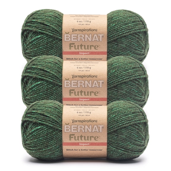 Bernat® Future Recycled Cotton™ #4 Worsted (Medium) Mixed Recycled Fibers Yarn, Forest 6oz/170g 419 Yards (3 Pack)