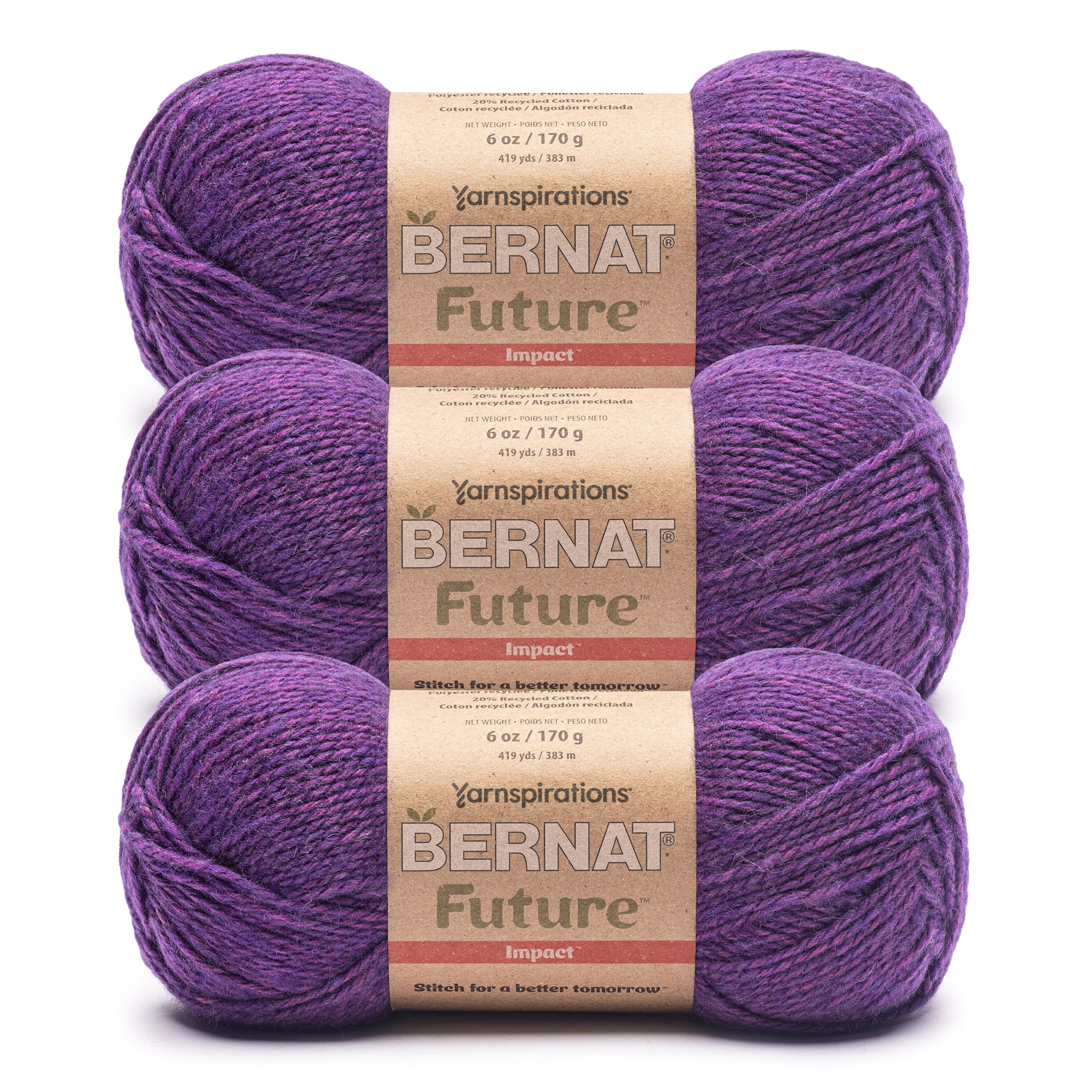 Bernat® Future Recycled Cotton™ #4 Worsted (Medium) Mixed Recycled Fibers Yarn, Grape 6oz/170g 419 Yards (3 Pack)